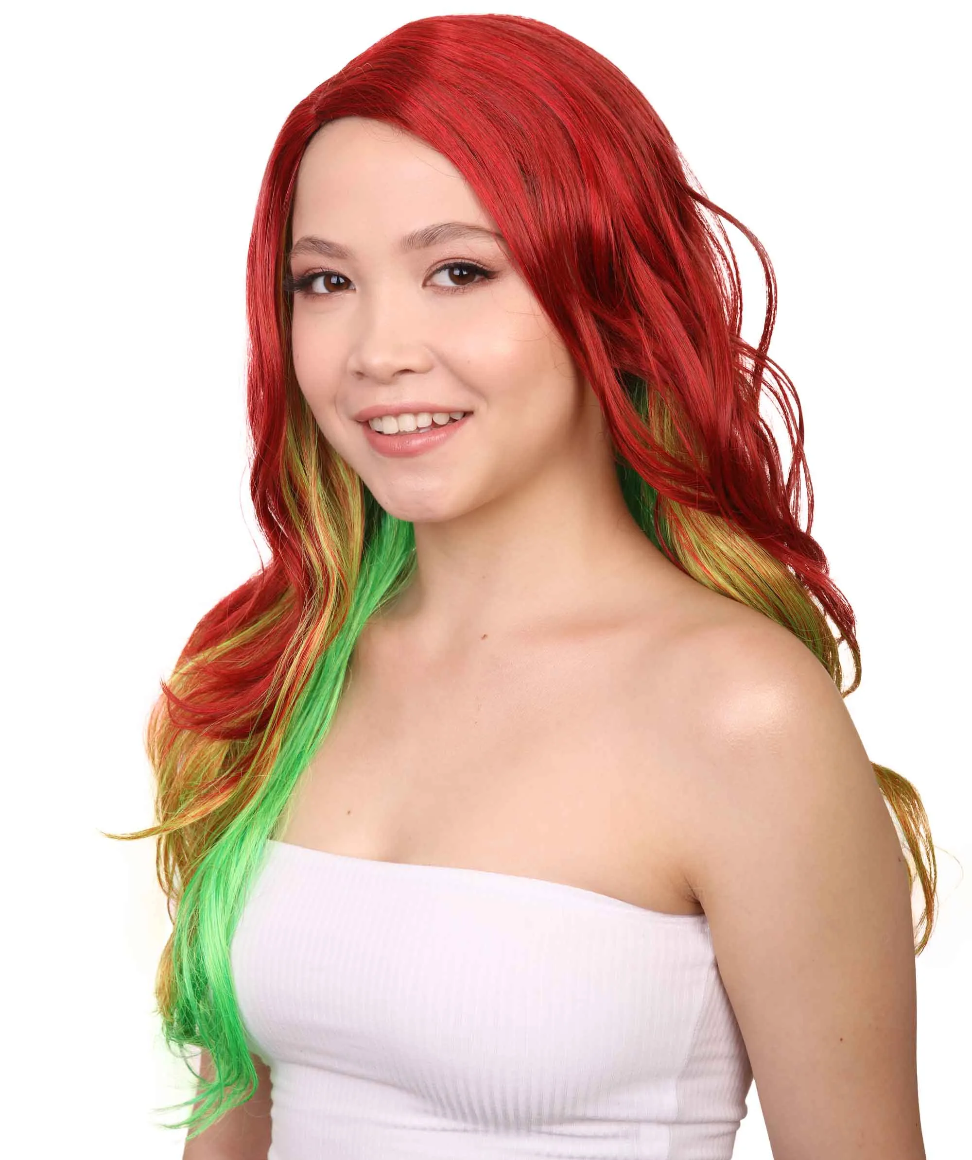 Adult Ombre Curly Women's Wig | Red Green Multicolor Cosplay Halloween Wig | Premium Breathable Capless Cap