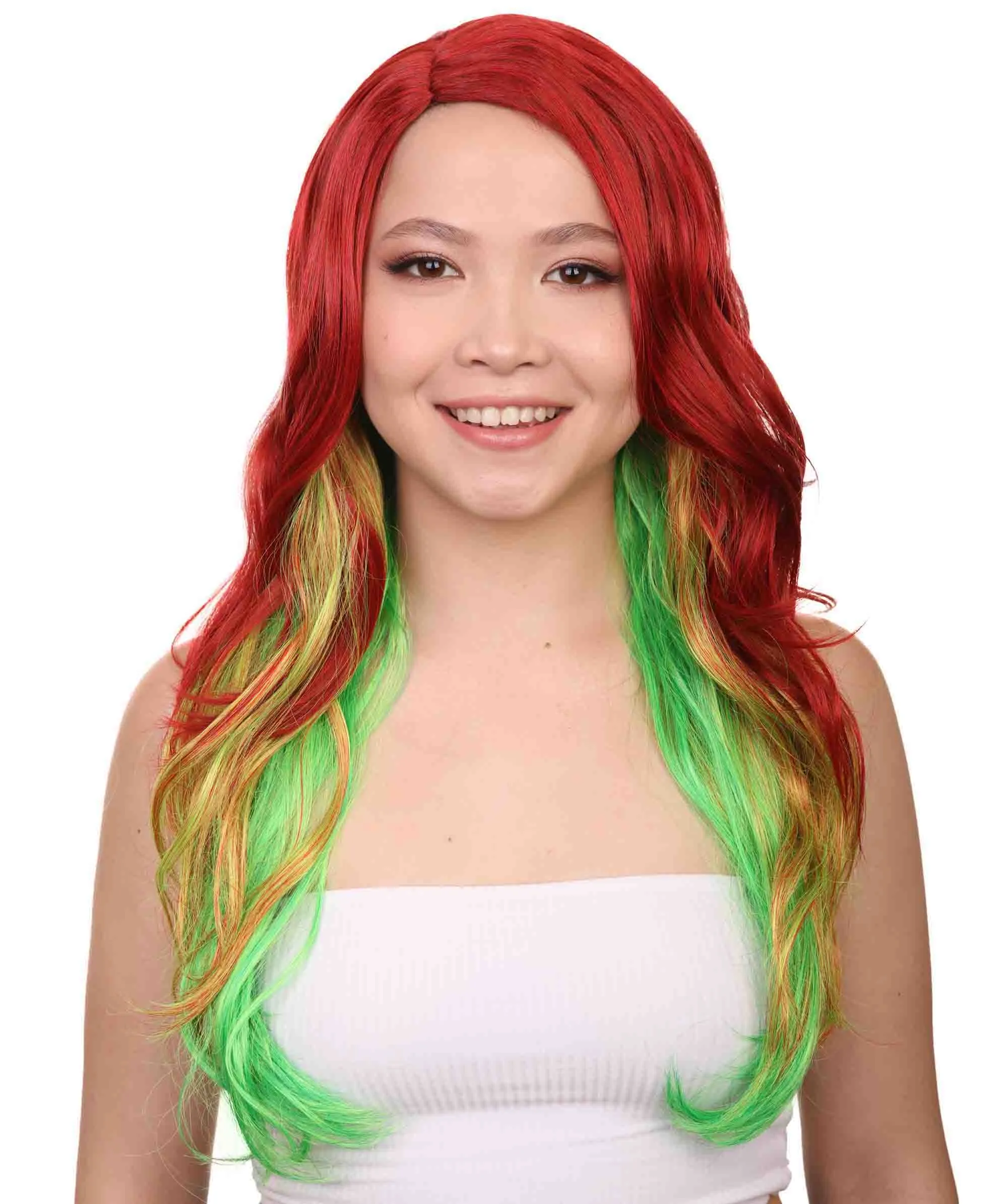 Adult Ombre Curly Women's Wig | Red Green Multicolor Cosplay Halloween Wig | Premium Breathable Capless Cap