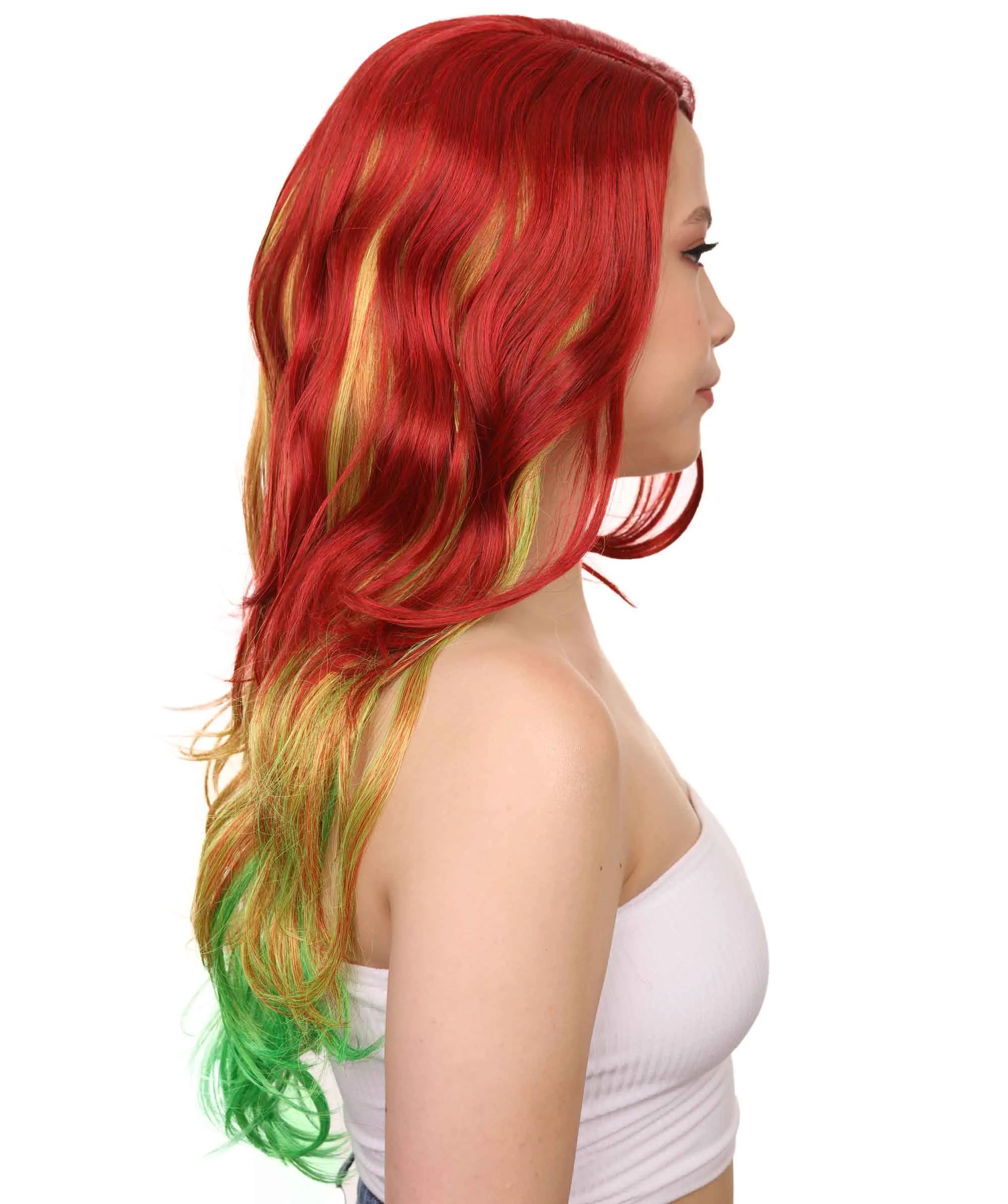 Adult Ombre Curly Women's Wig | Red Green Multicolor Cosplay Halloween Wig | Premium Breathable Capless Cap