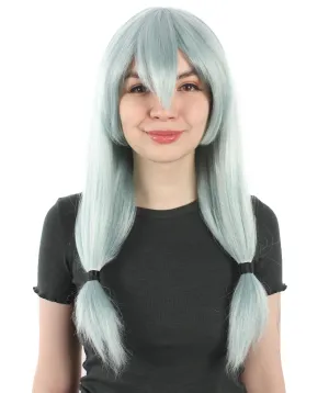 Adult Unisex Super Natural Anime Villian Long Grayish-blue Wig with Hair Tied Strands | Best for Halloween | Flame-retardant Synthetic Fiber