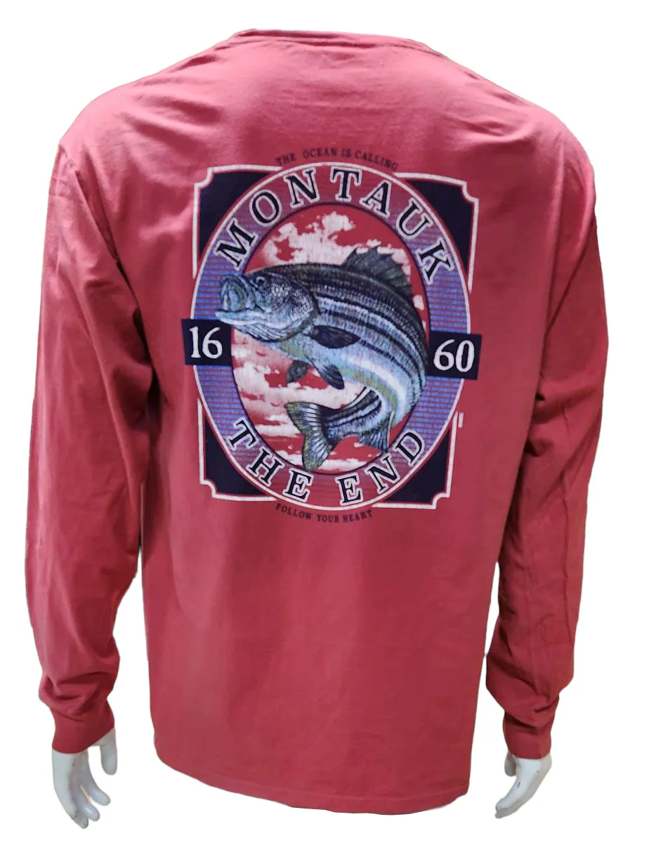 Adult Unisex Wild West Fishing Montauk The End 1660 Bass Screen Printed Long Sleeve T-Shirt