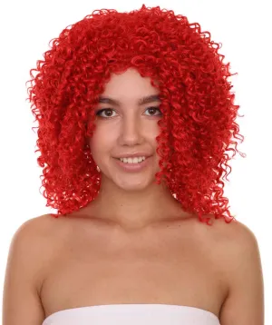 Adult Women's 18" Inch Long Length Curly Halloween Queen of Drag Fierce Fire Red Wig, Synthetic Soft Savage Fiber Hair, Capless Cap Design for Comfort and Fit | HPO