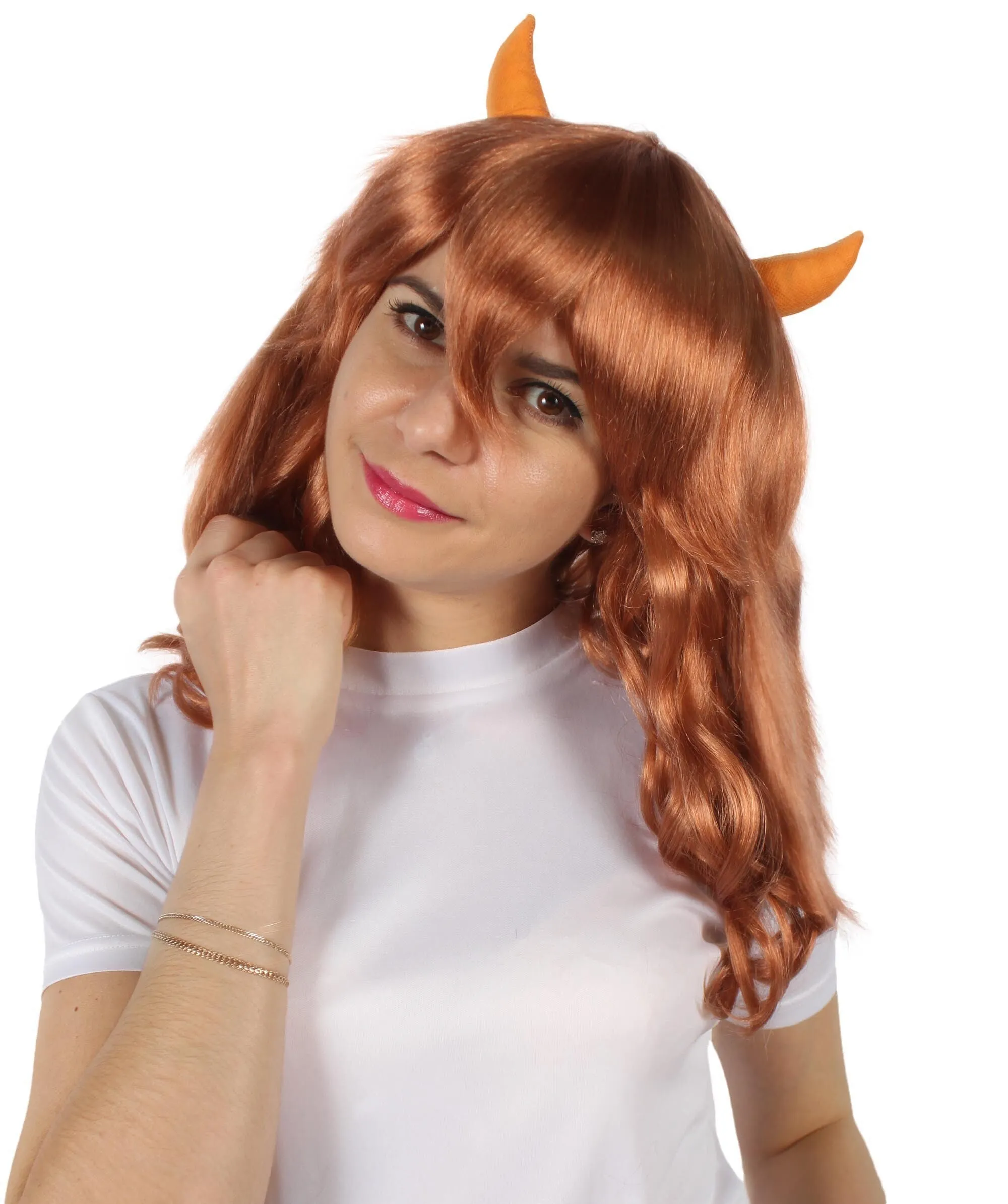 Adult Women's Anime Wavy Demon Wig with Horns | Multiple Color Options