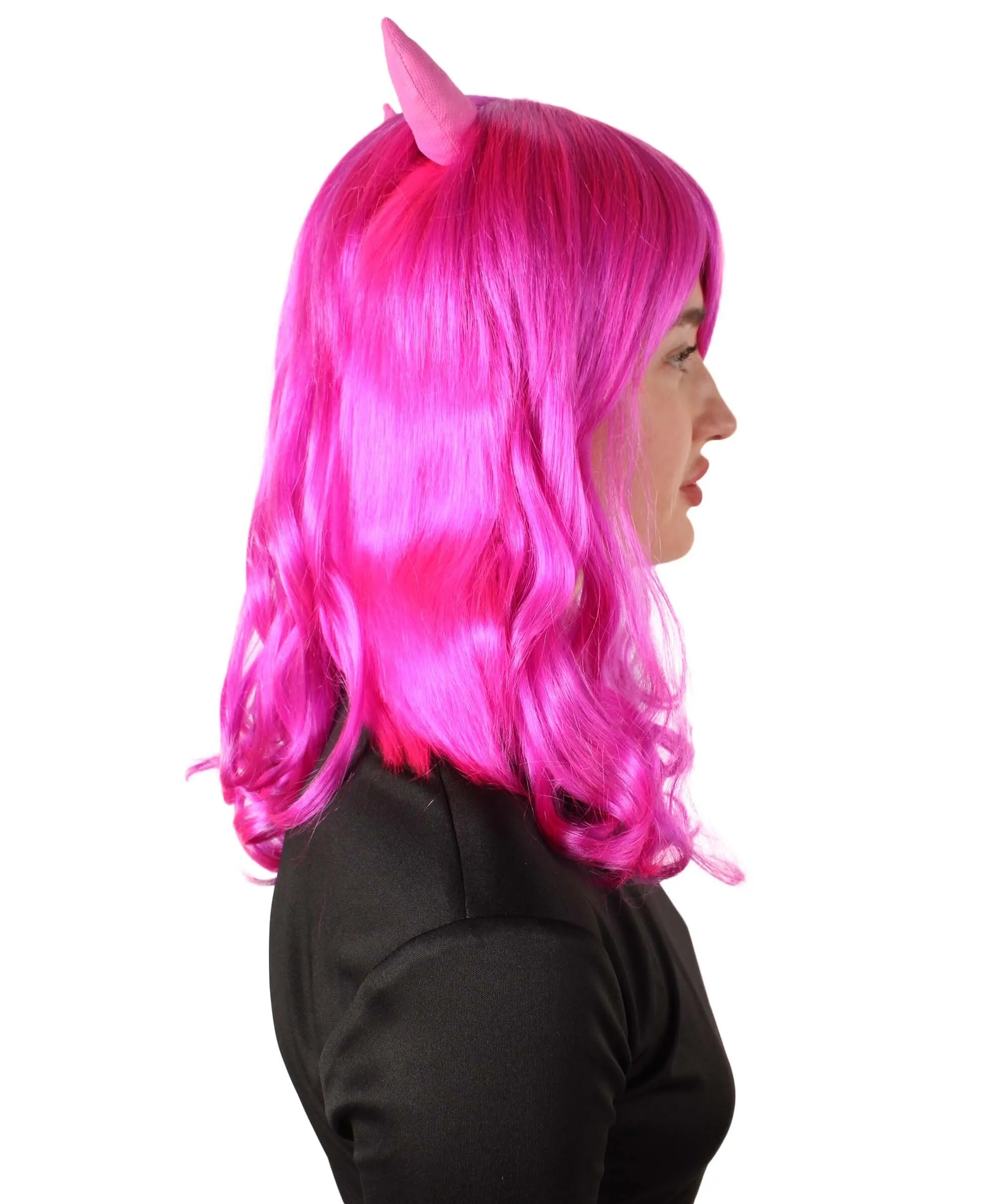 Adult Women's Anime Wavy Demon Wig with Horns | Multiple Color Options