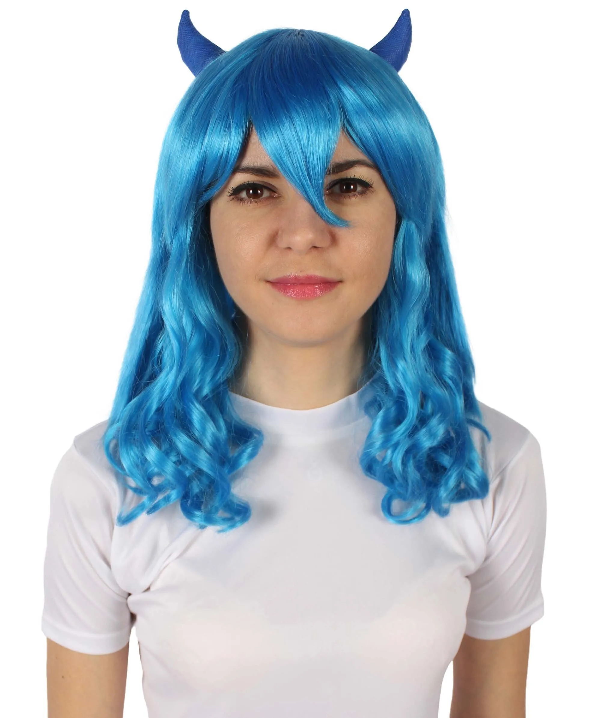 Adult Women's Anime Wavy Demon Wig with Horns | Multiple Color Options