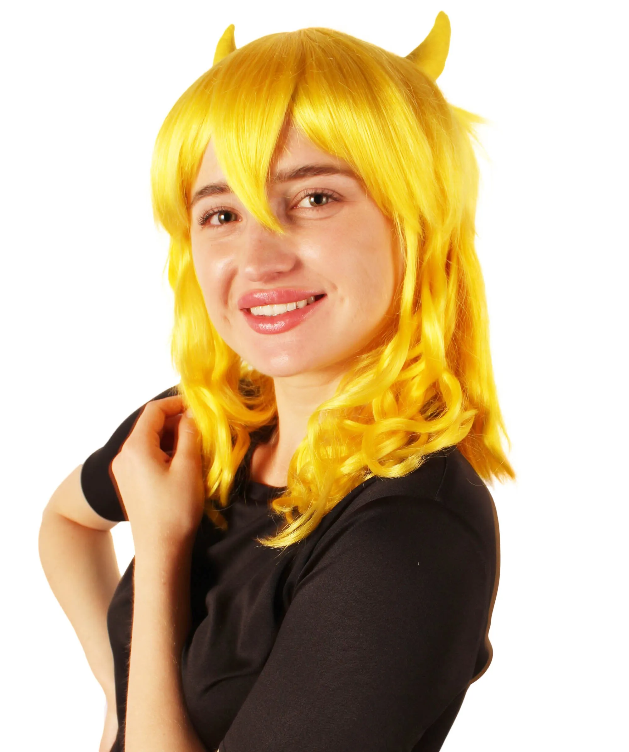 Adult Women's Anime Wavy Demon Wig with Horns | Multiple Color Options