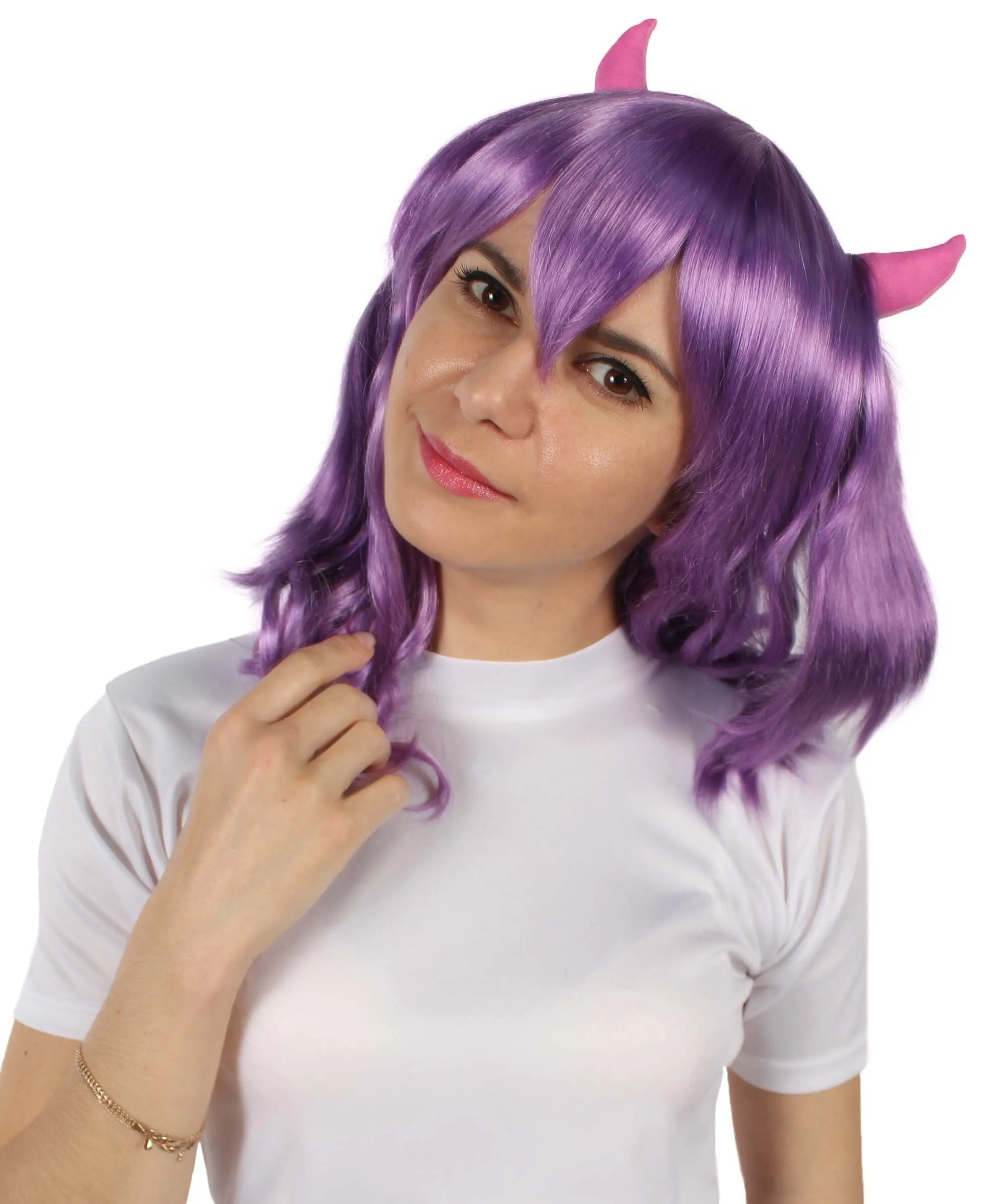 Adult Women's Anime Wavy Demon Wig with Horns | Multiple Color Options