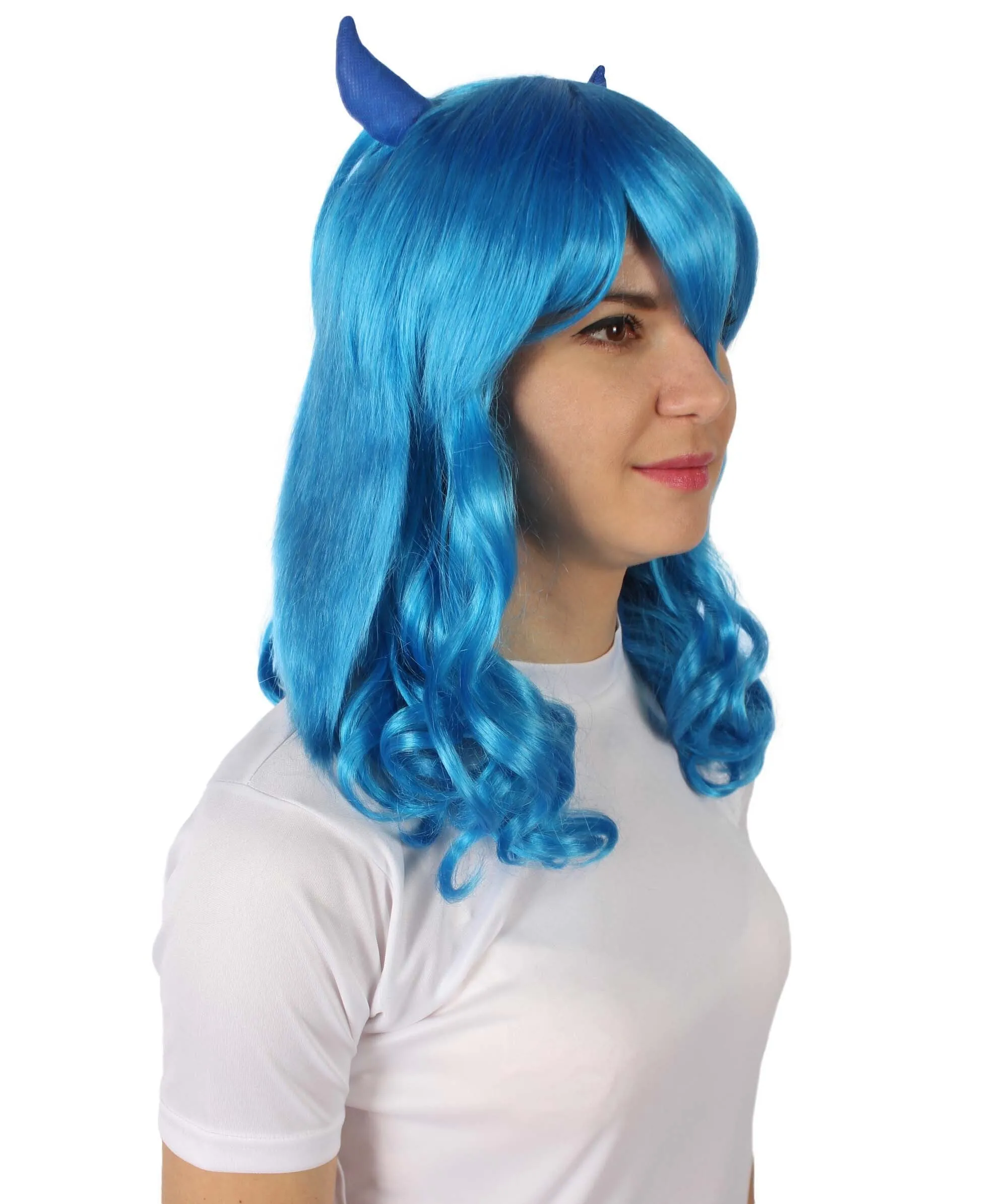 Adult Women's Anime Wavy Demon Wig with Horns | Multiple Color Options