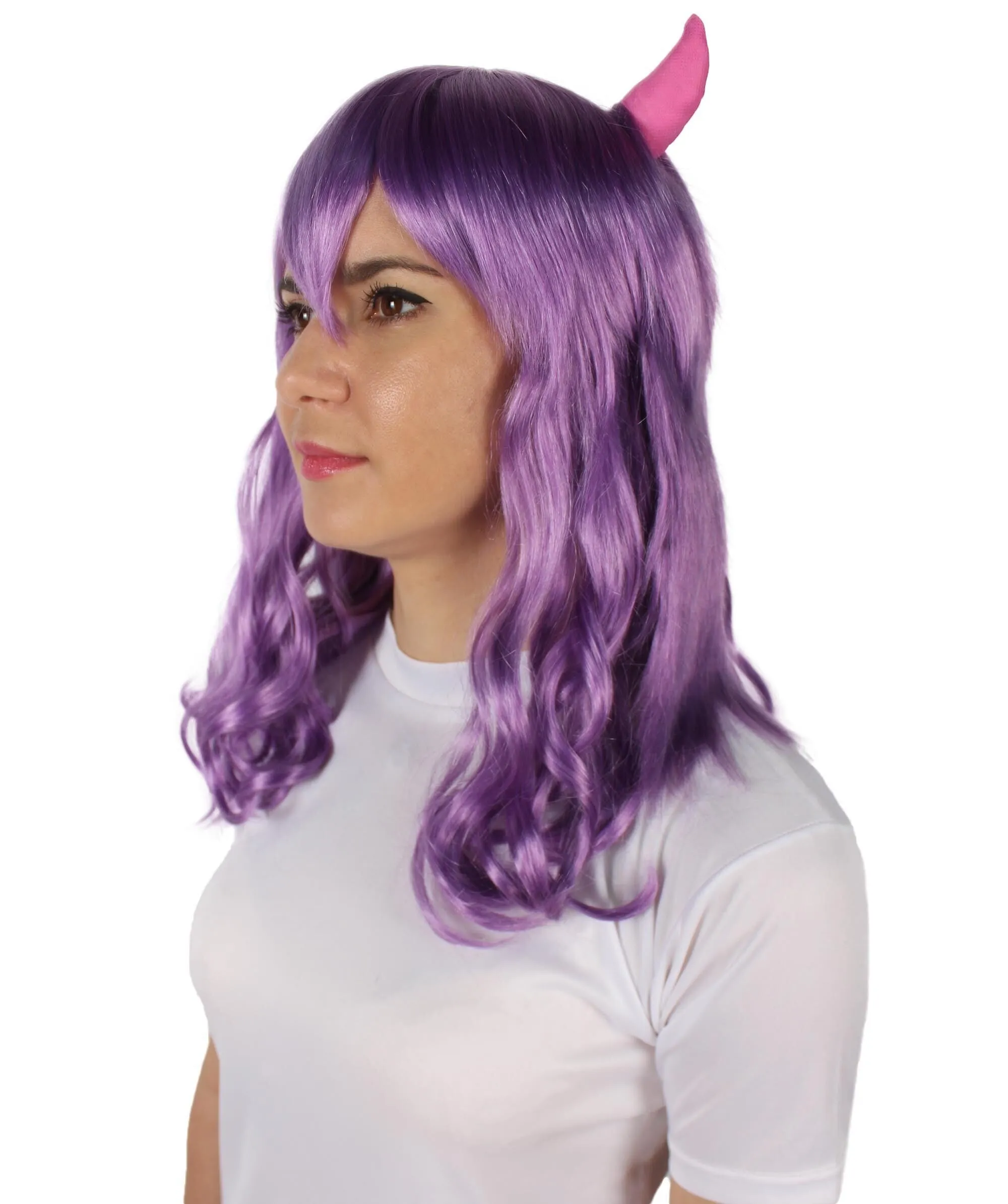 Adult Women's Anime Wavy Demon Wig with Horns | Multiple Color Options