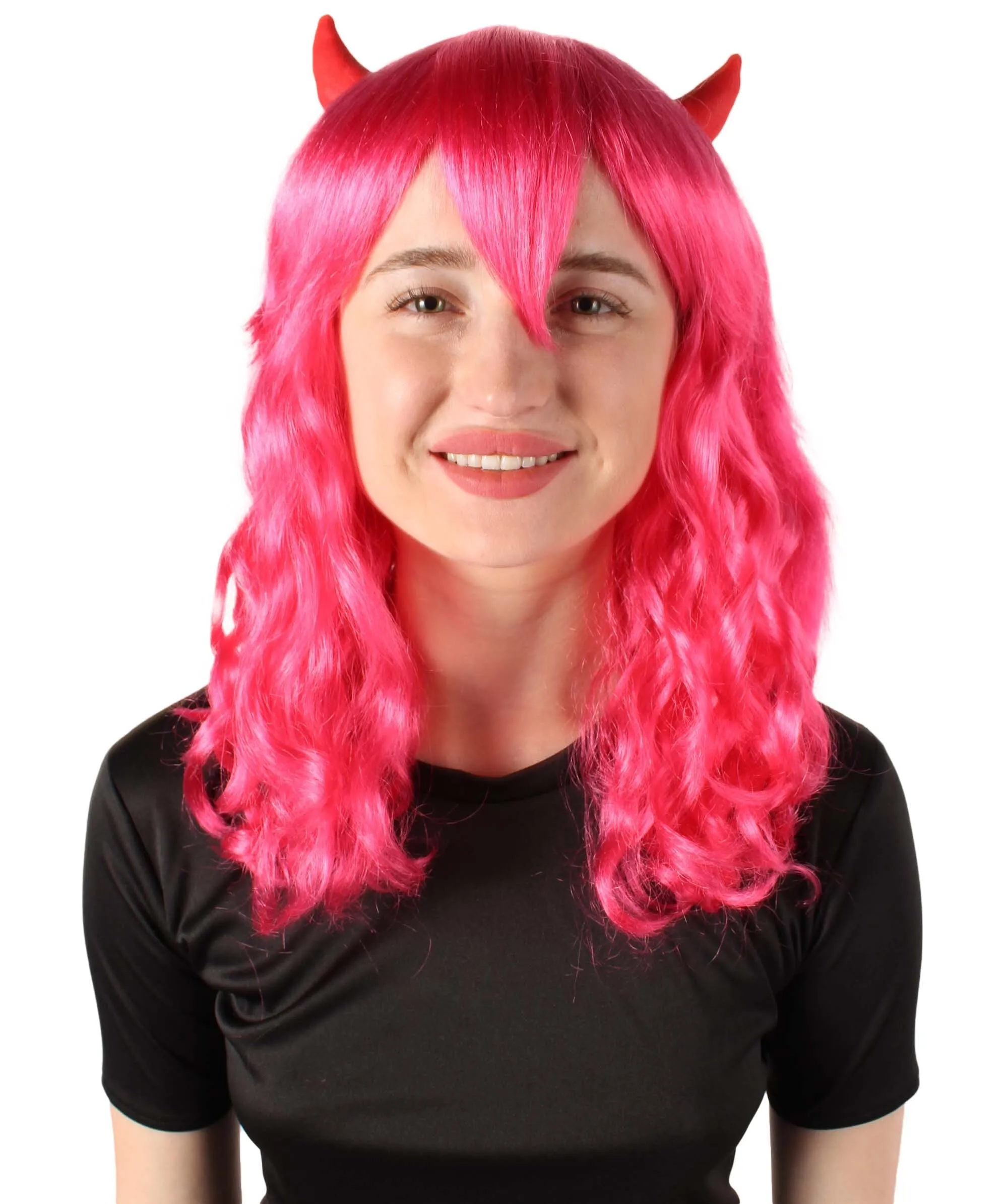 Adult Women's Anime Wavy Demon Wig with Horns | Multiple Color Options