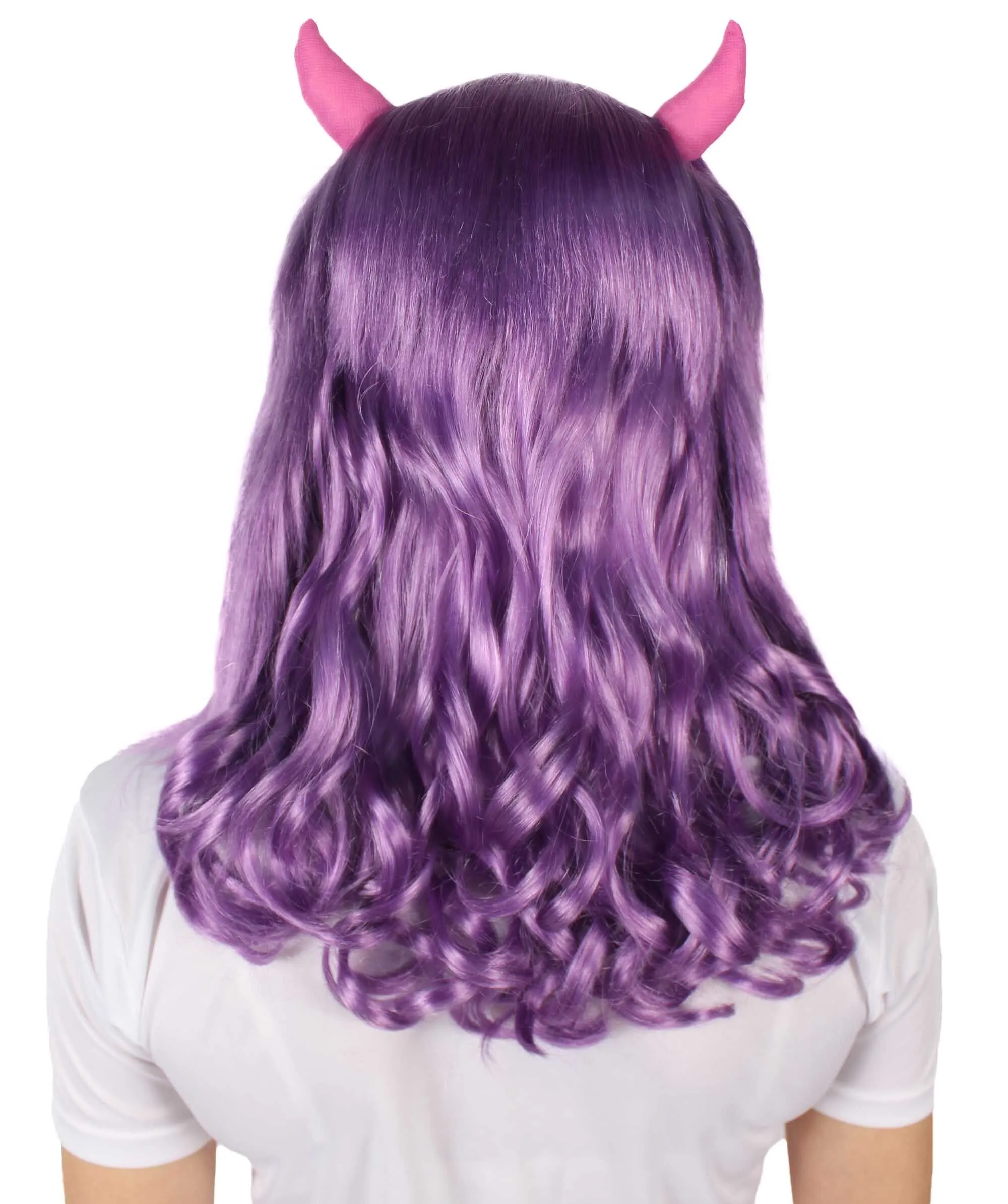 Adult Women's Anime Wavy Demon Wig with Horns | Multiple Color Options