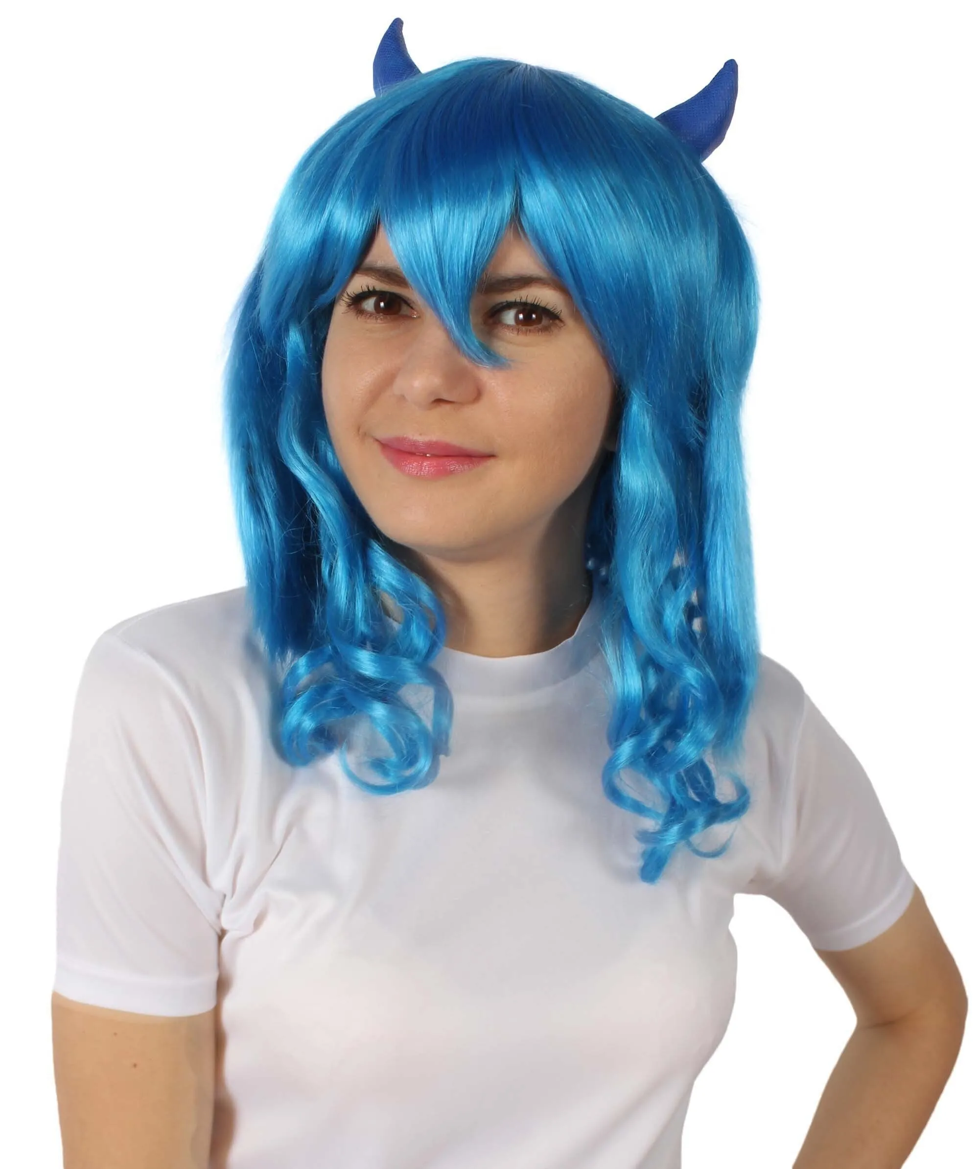 Adult Women's Anime Wavy Demon Wig with Horns | Multiple Color Options