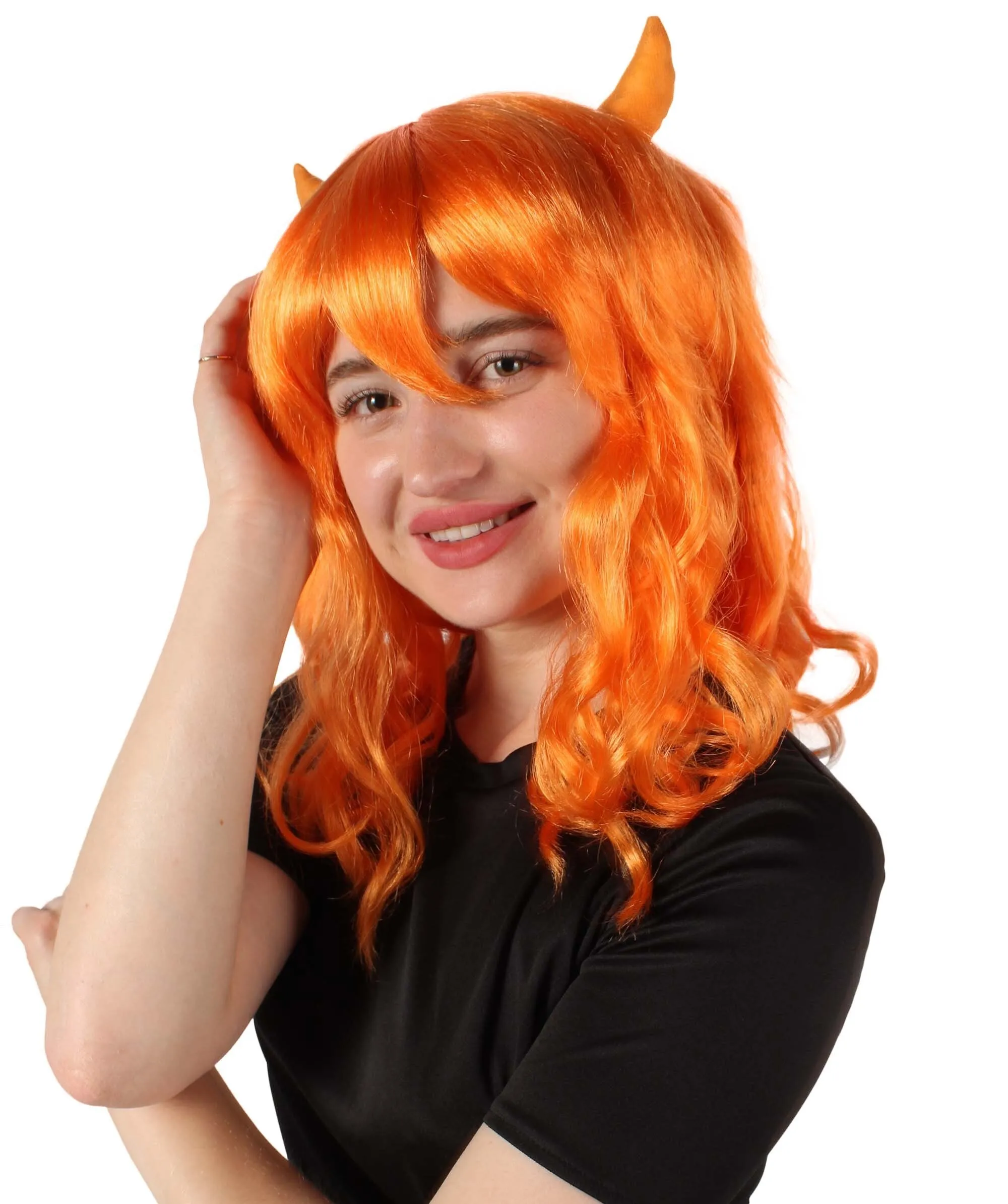 Adult Women's Anime Wavy Demon Wig with Horns | Multiple Color Options