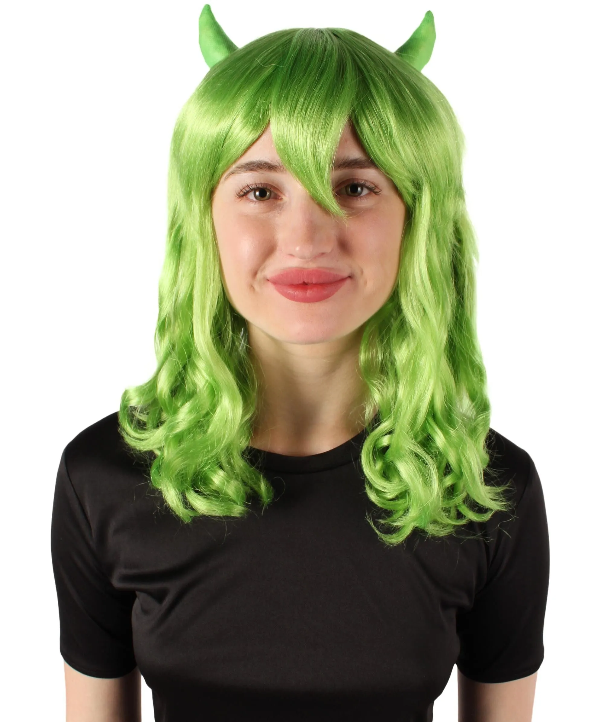 Adult Women's Anime Wavy Demon Wig with Horns | Multiple Color Options