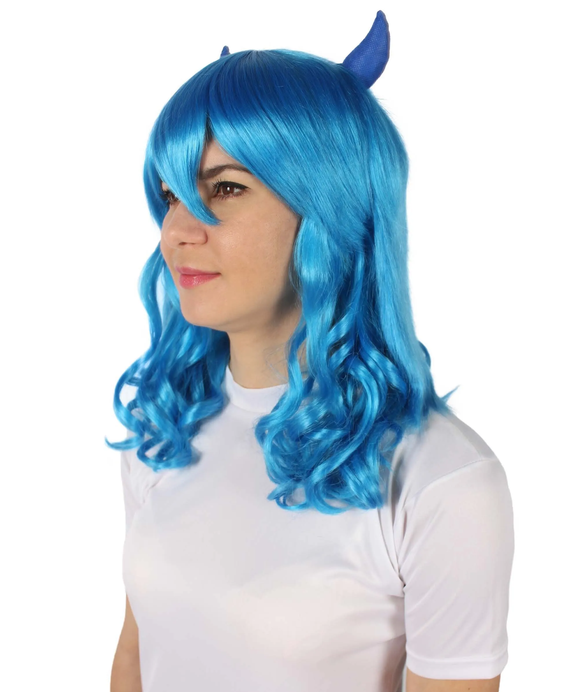 Adult Women's Anime Wavy Demon Wig with Horns | Multiple Color Options