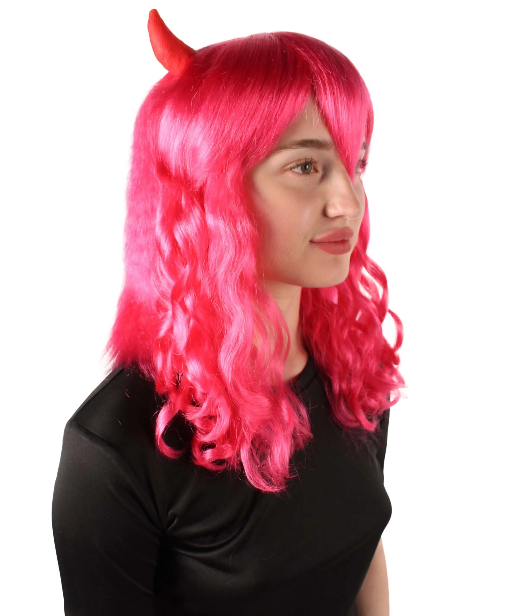 Adult Women's Anime Wavy Demon Wig with Horns | Multiple Color Options