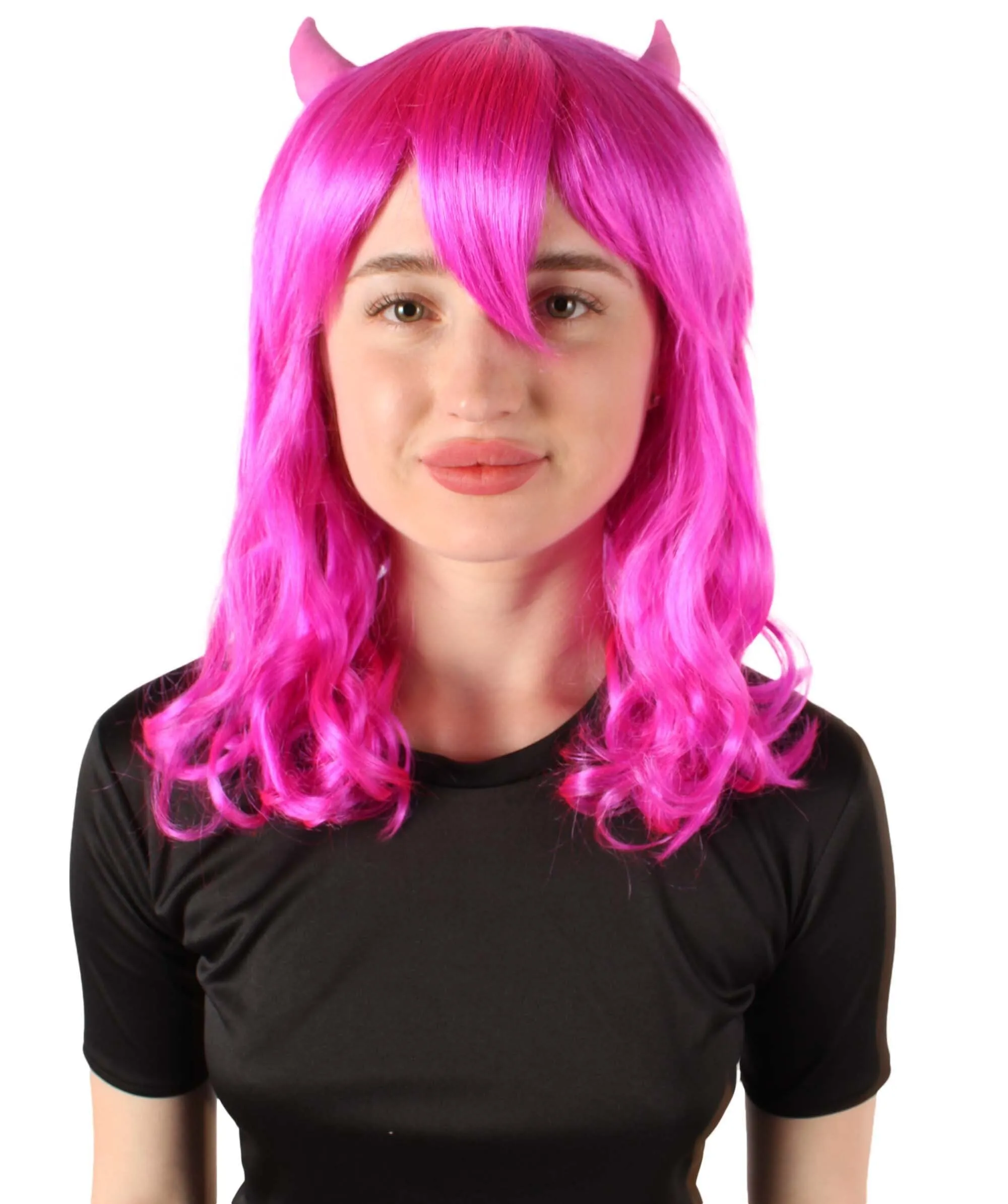 Adult Women's Anime Wavy Demon Wig with Horns | Multiple Color Options