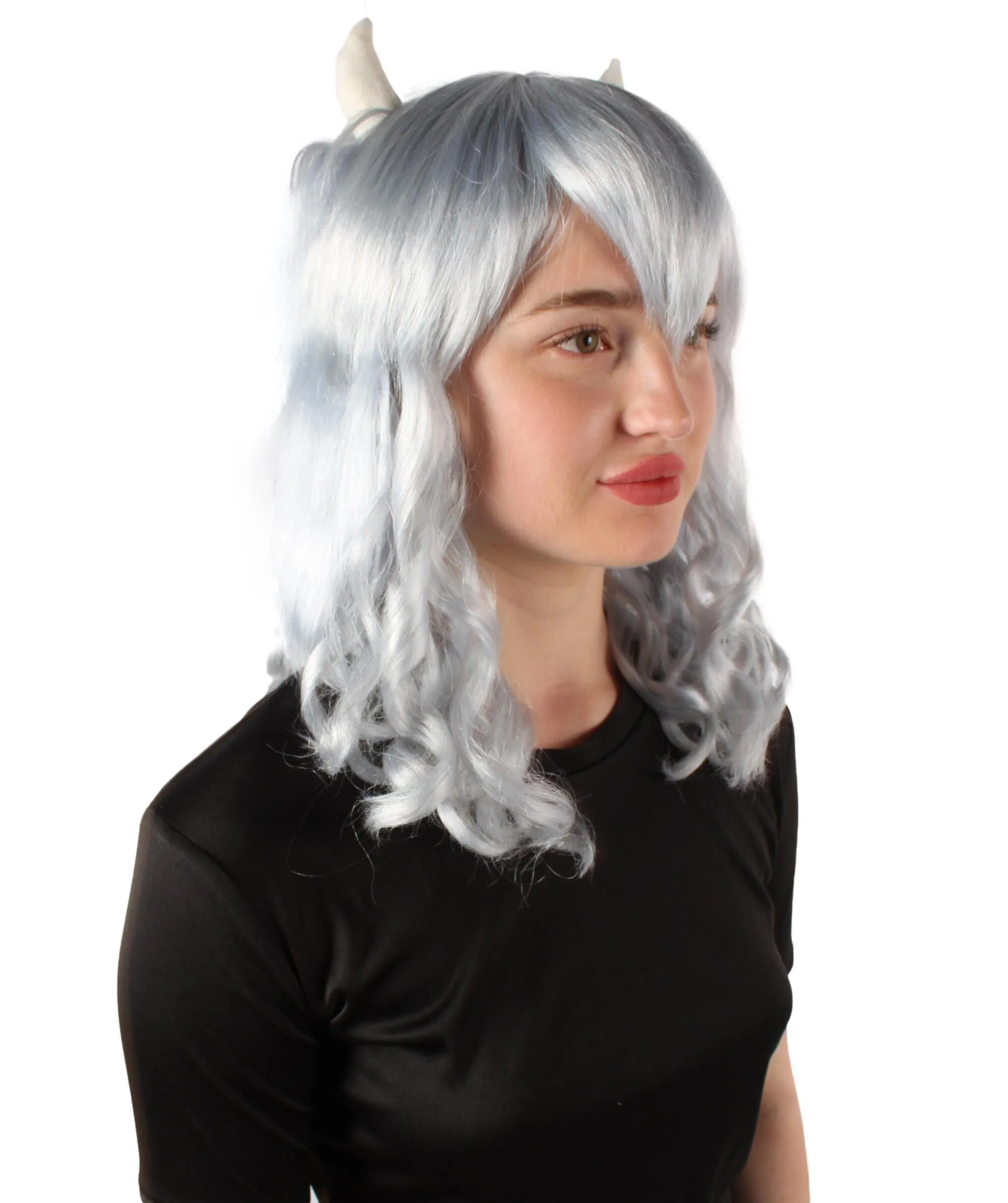 Adult Women's Anime Wavy Demon Wig with Horns | Multiple Color Options