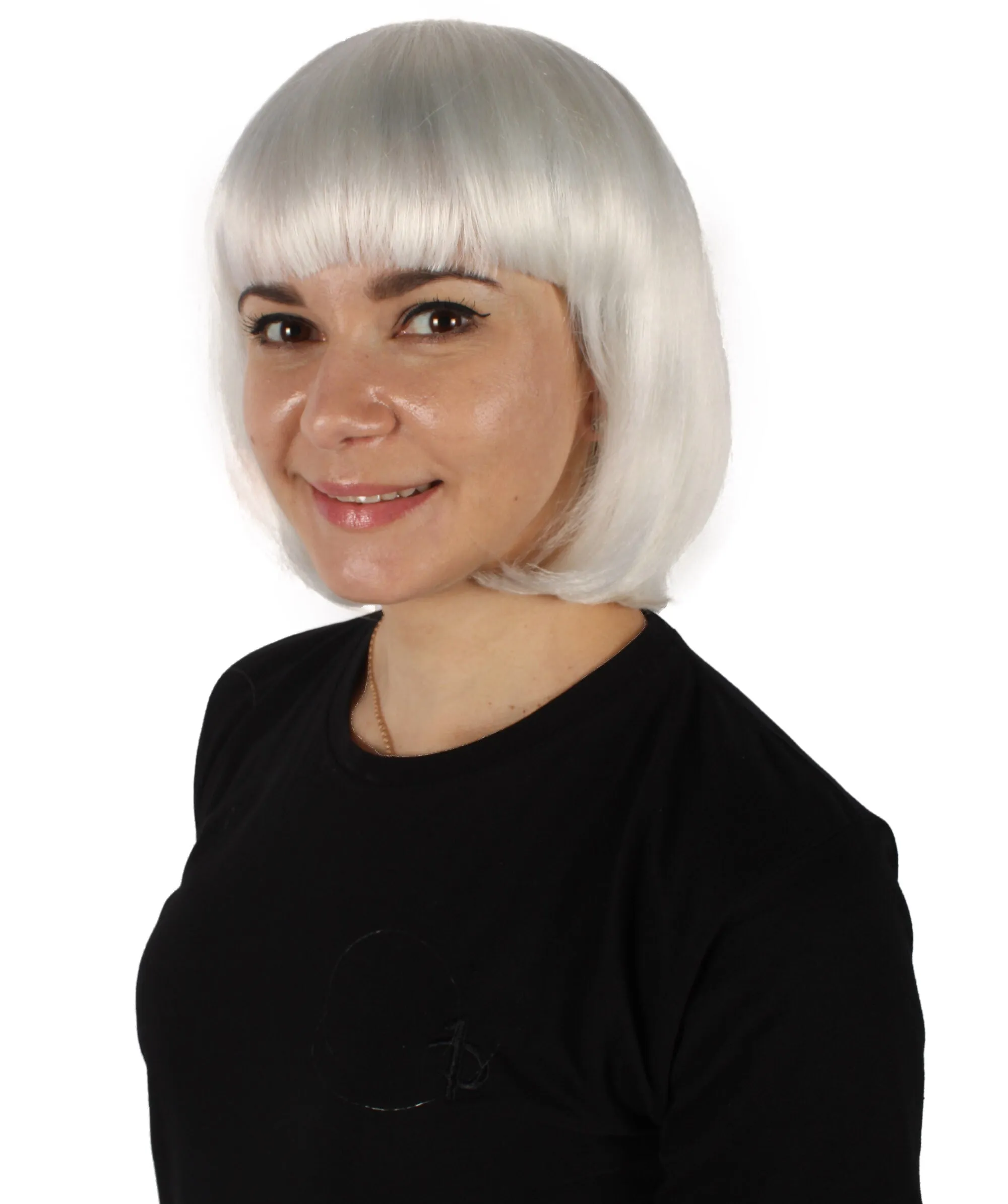 Adult Women's Bangs Cut White Straight Short Wig | Cosplay Wig | Flame-retardant Synthetic Fiber