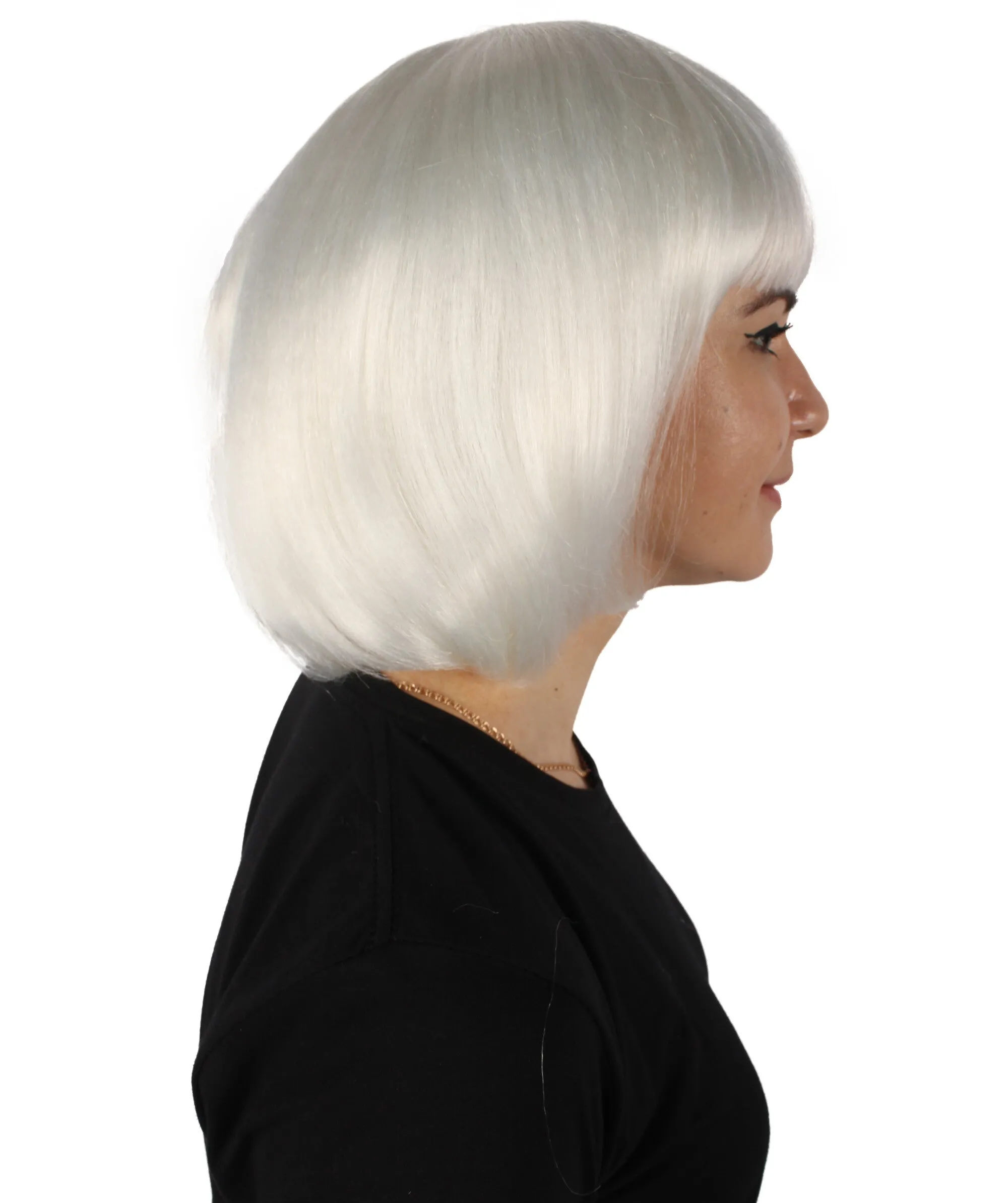 Adult Women's Bangs Cut White Straight Short Wig | Cosplay Wig | Flame-retardant Synthetic Fiber