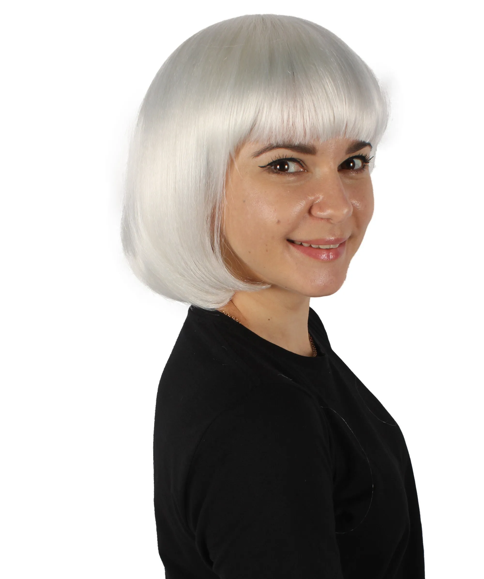 Adult Women's Bangs Cut White Straight Short Wig | Cosplay Wig | Flame-retardant Synthetic Fiber