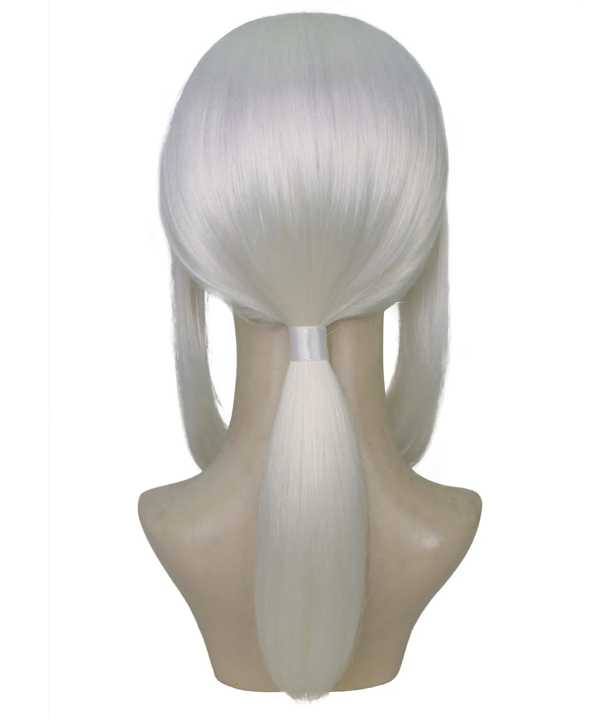 Adult Women's Short and Low White Ponytail Wig | Perfect for Cosplay | Flame-retardant Synthetic Fiber