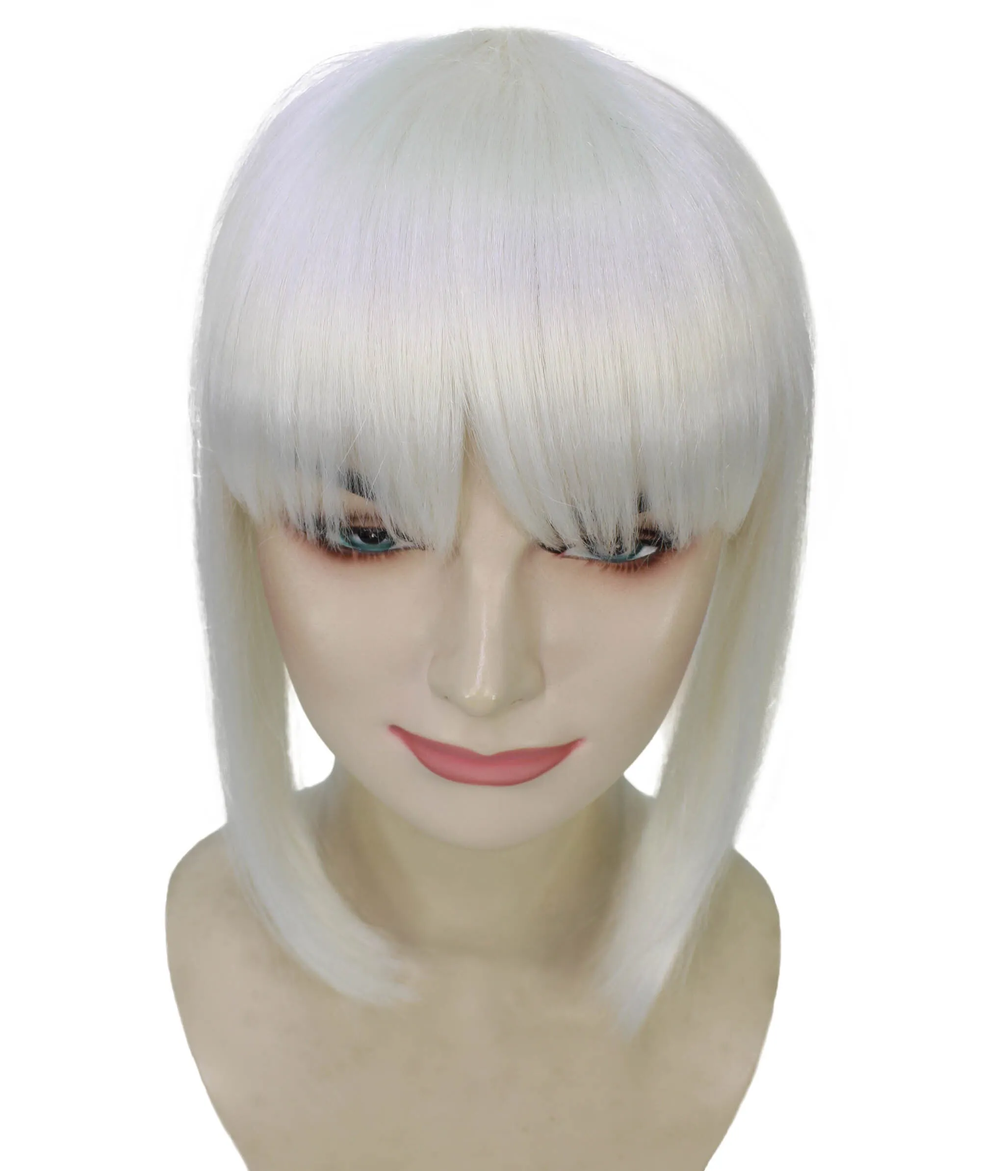 Adult Women's Short and Low White Ponytail Wig | Perfect for Cosplay | Flame-retardant Synthetic Fiber