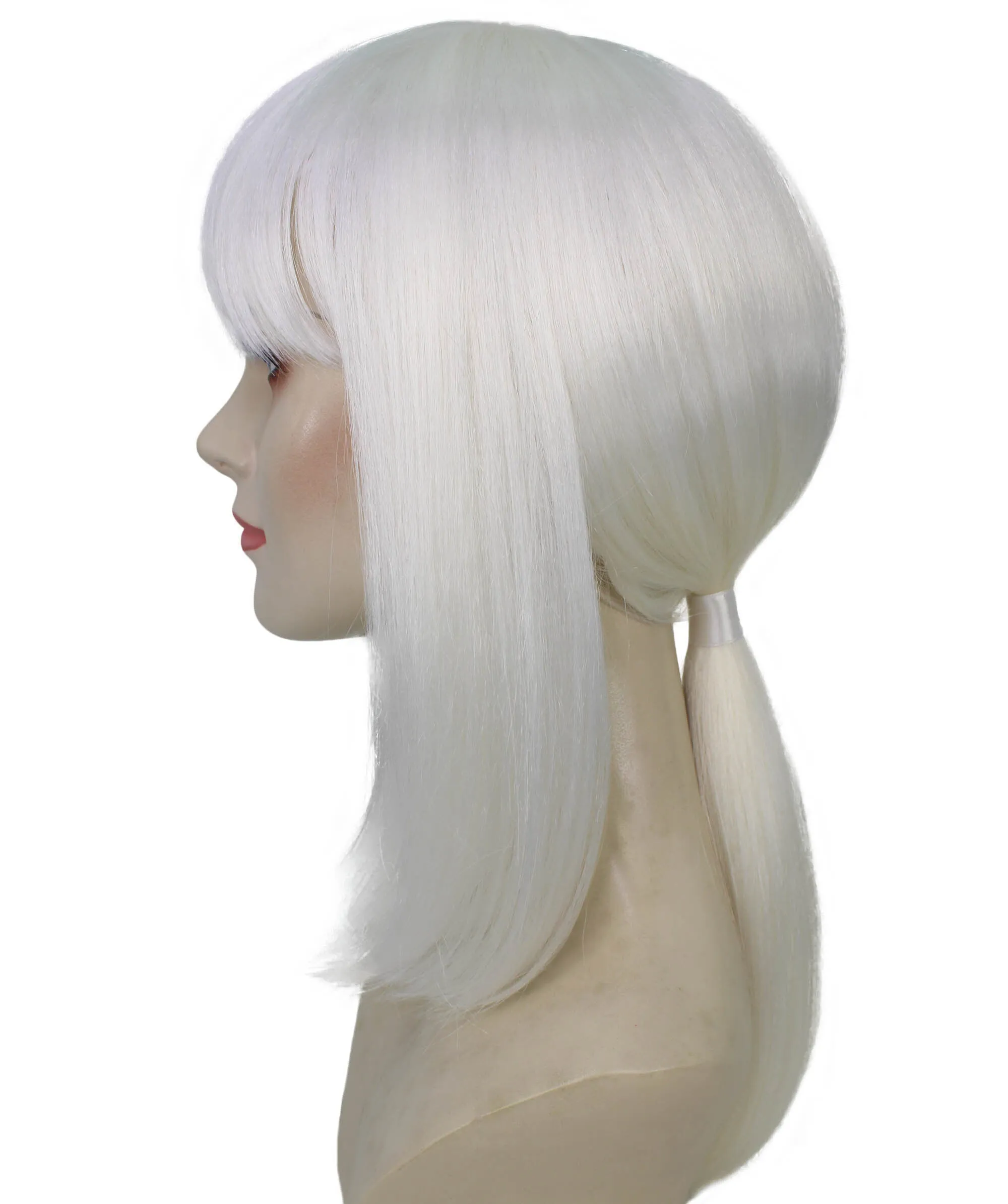 Adult Women's Short and Low White Ponytail Wig | Perfect for Cosplay | Flame-retardant Synthetic Fiber