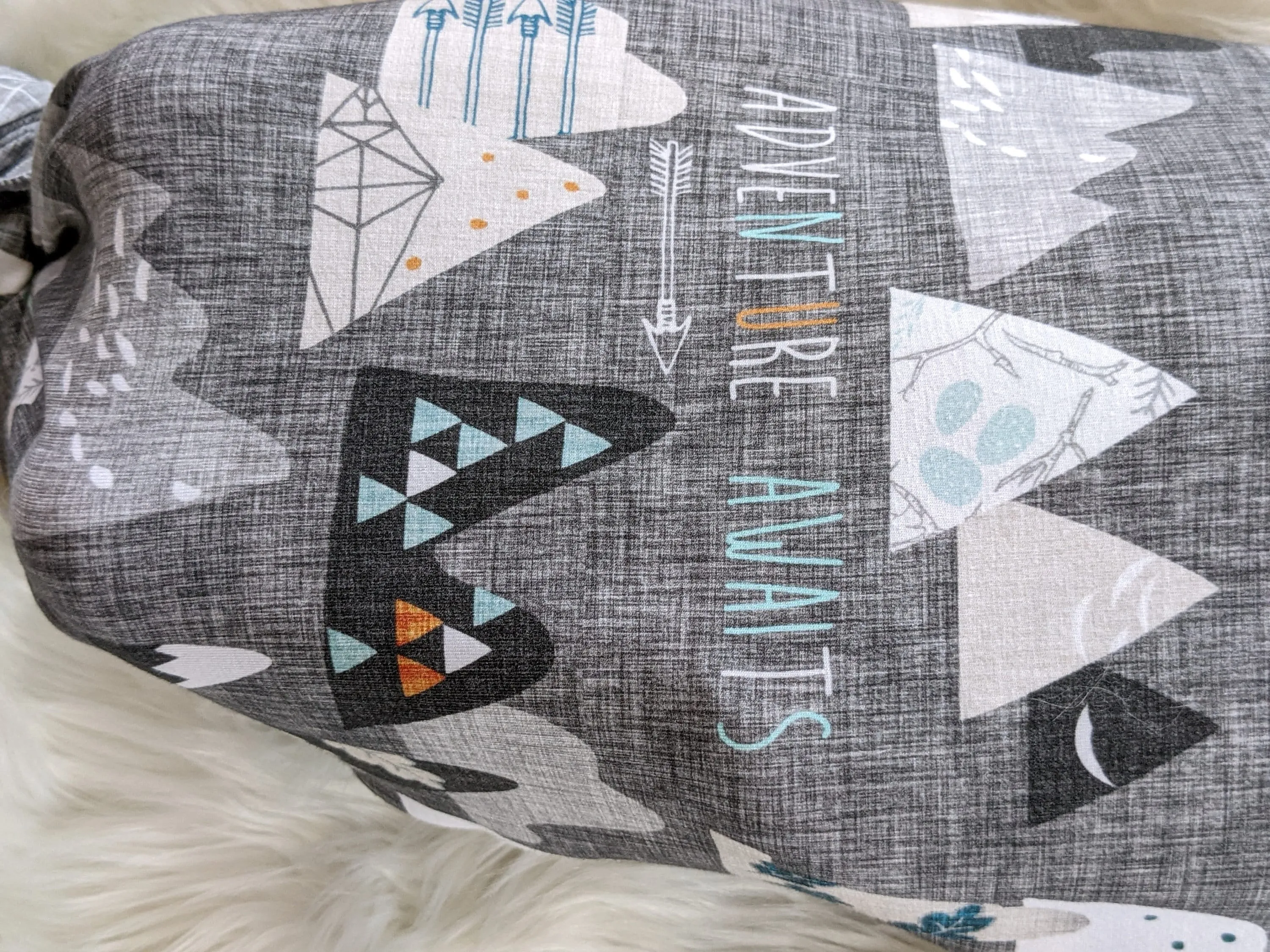 Adventure Awaits Mountain Baby Blanket   Matching Hat or Headband in Charcoal Gray,Outdoorsy,Whimsy