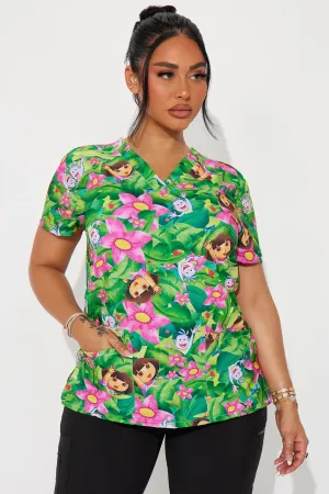 Adventures Together Dora The Explorer Uniform Scrub Top - Green/combo