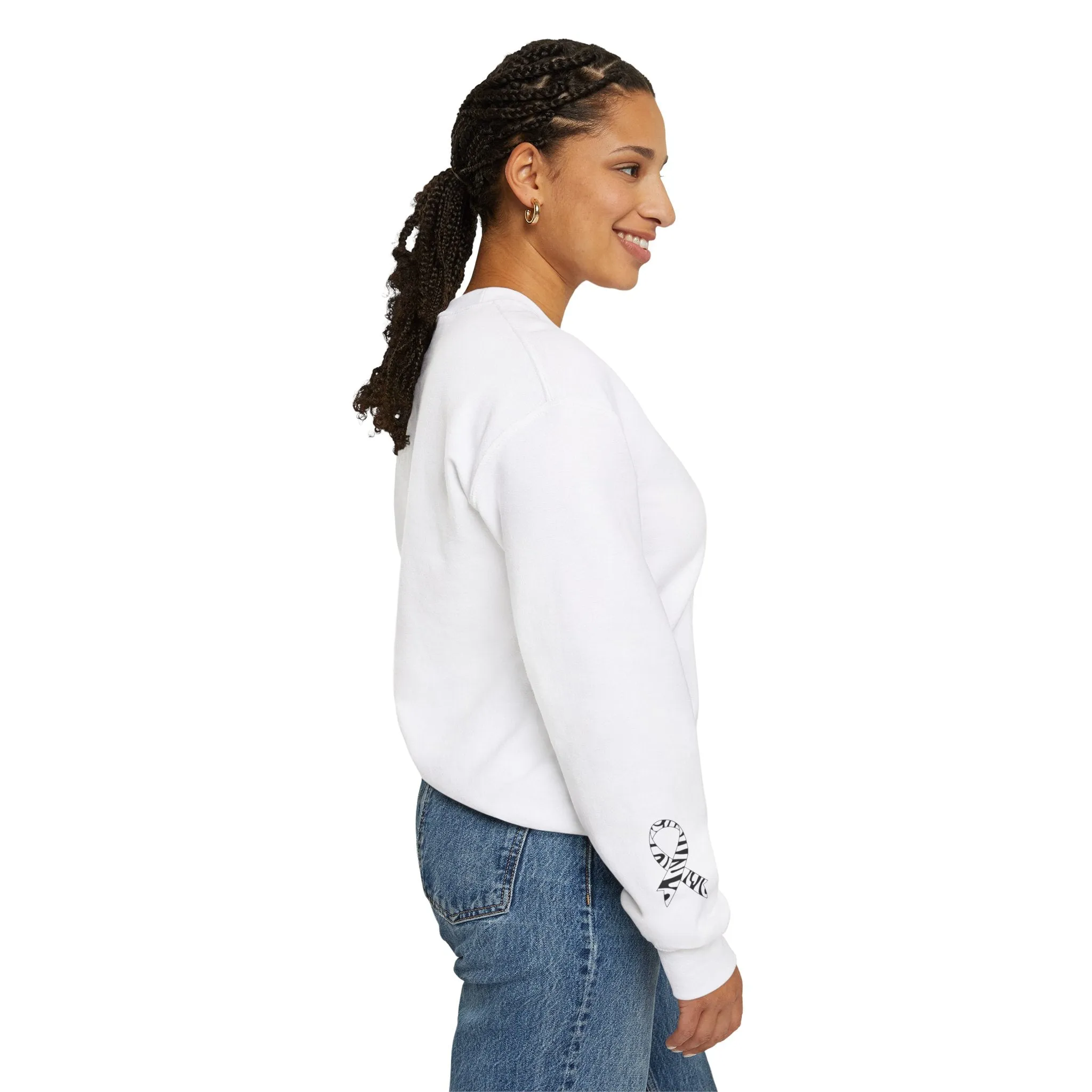 Advocate like a Mother, Ribbon Sleeve Modern, Heavy Blend™ Crewneck Sweatshirt