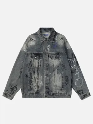 Aelfric Eden Graffiti Washed Denim Jacket