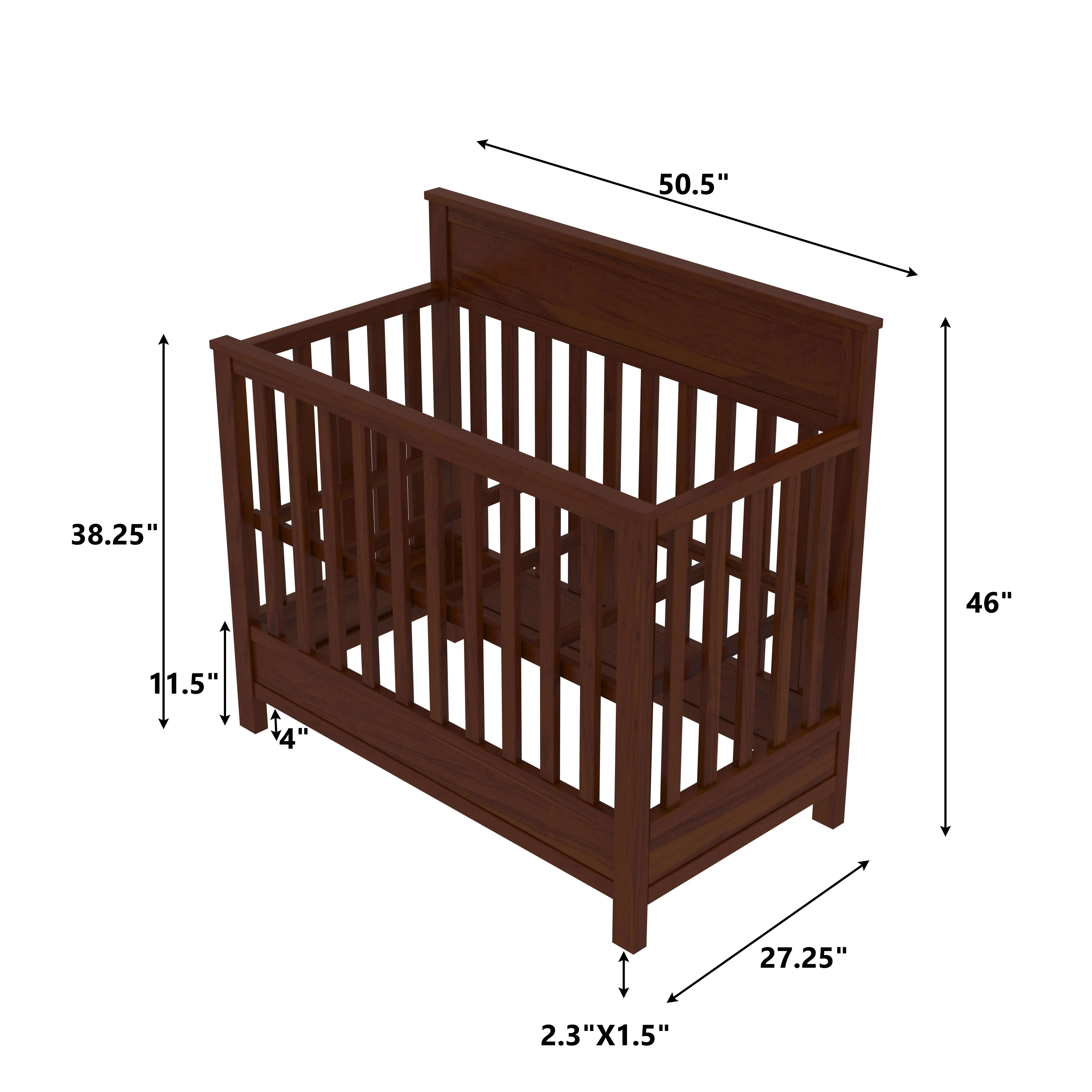 Aesthetic Dark Brown Finished Wooden Handmade Stripped Cradle