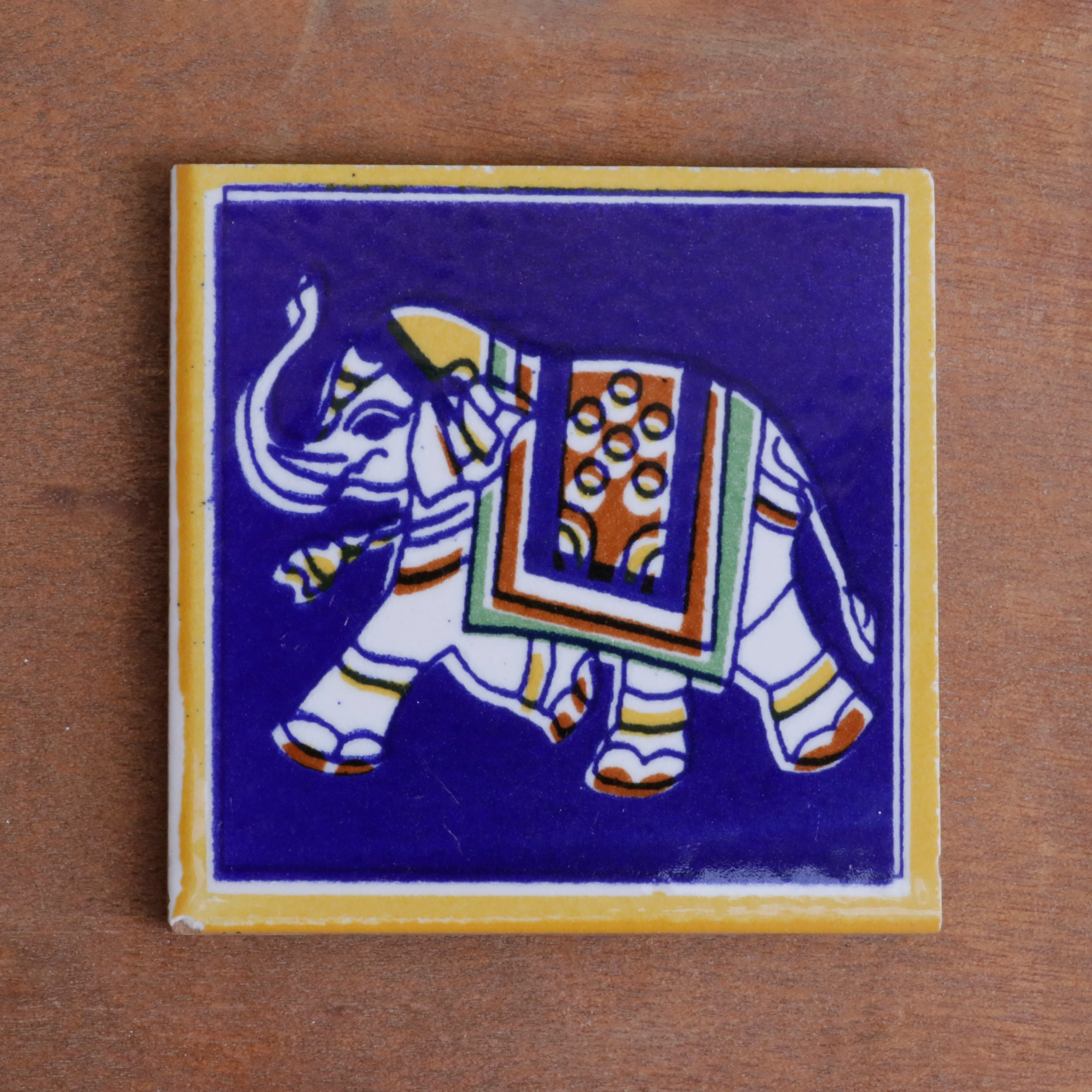 Aesthetic Vintage Elephant Designed Ceramic Square Tile Set of 2