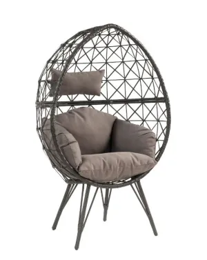 Aeven - Patio Lounge Chair - Light Gray Fabric & Black Wicker