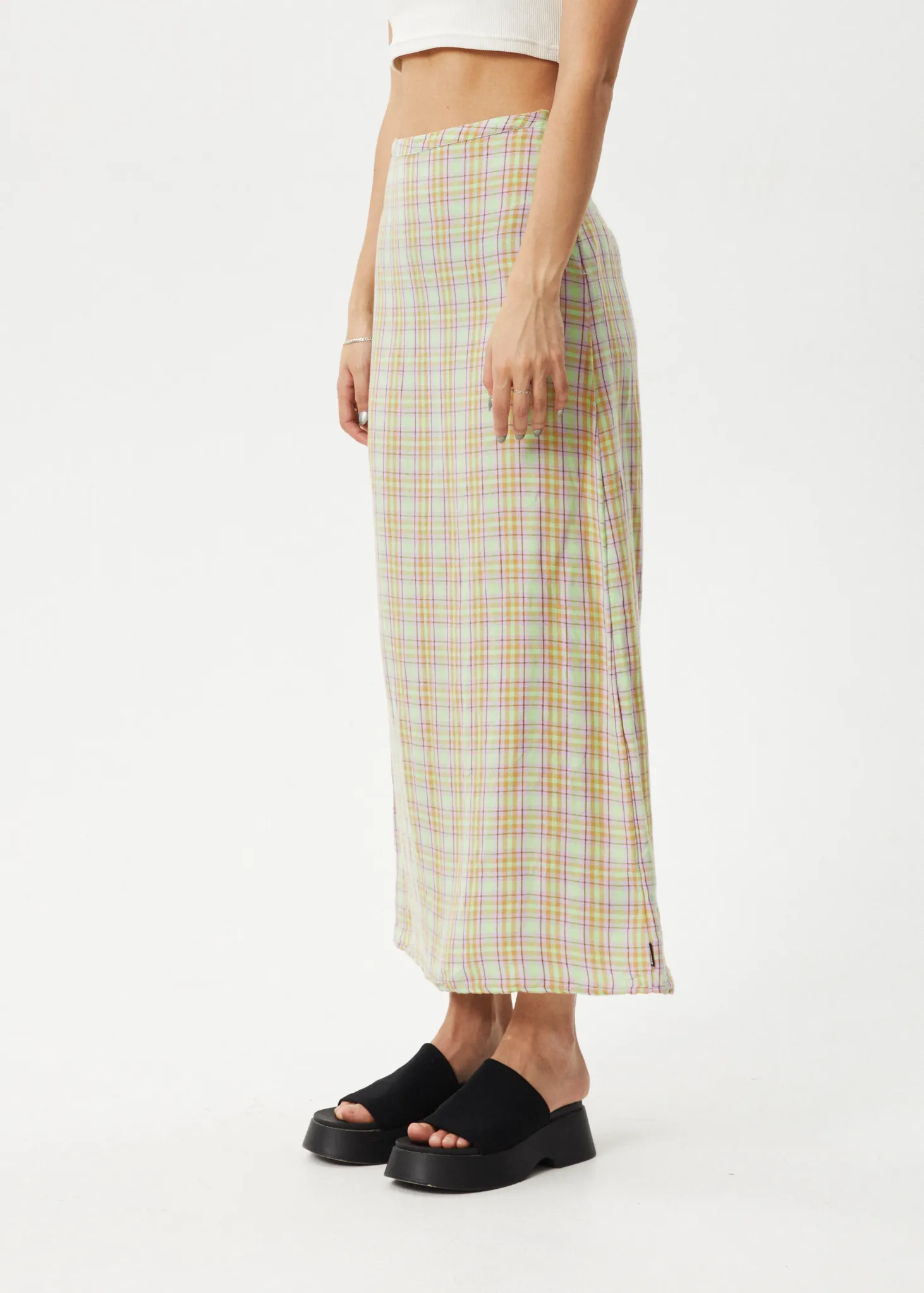 AFENDS Womens Kali - Maxi Skirt - Pistachio Check