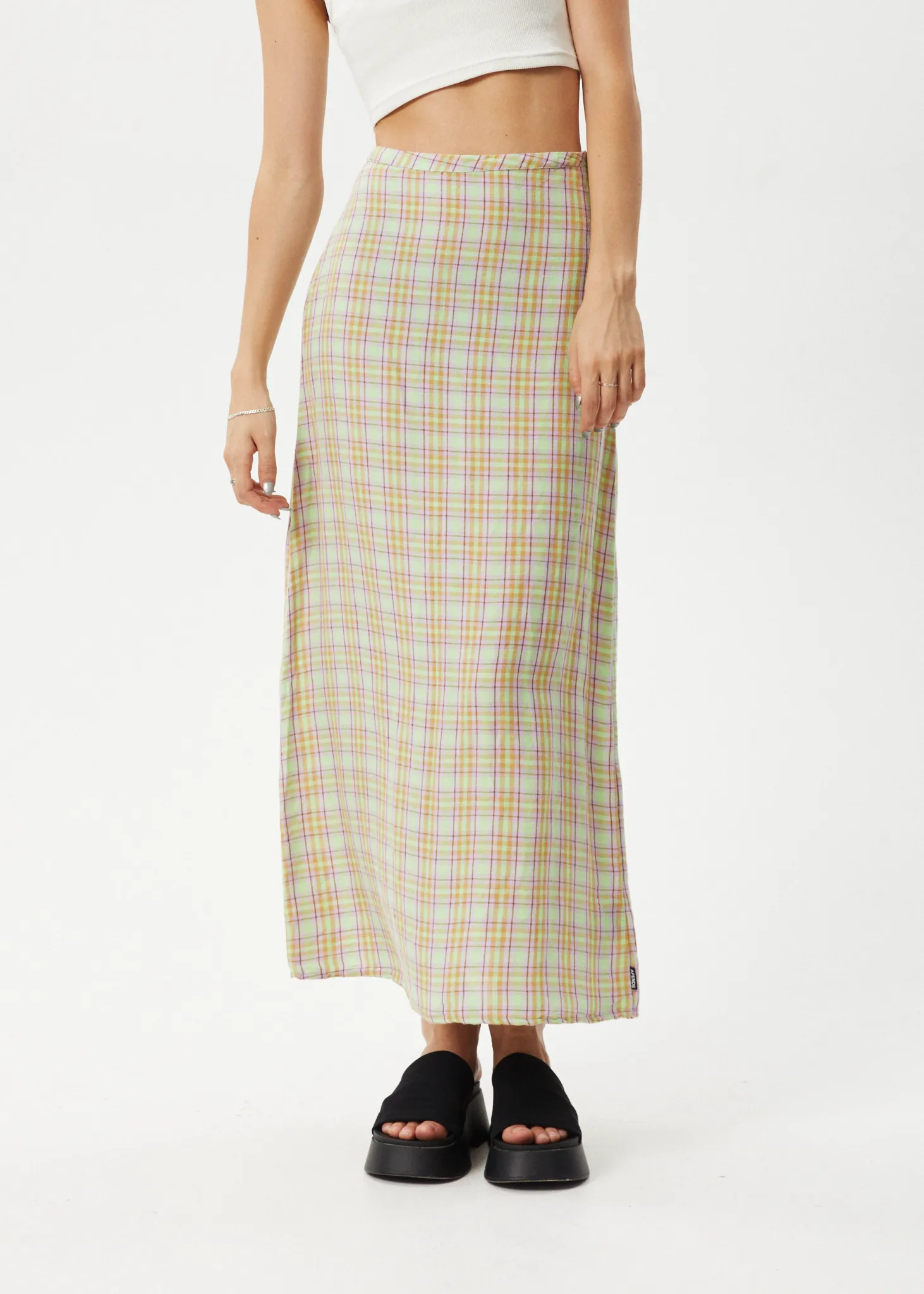 AFENDS Womens Kali - Maxi Skirt - Pistachio Check