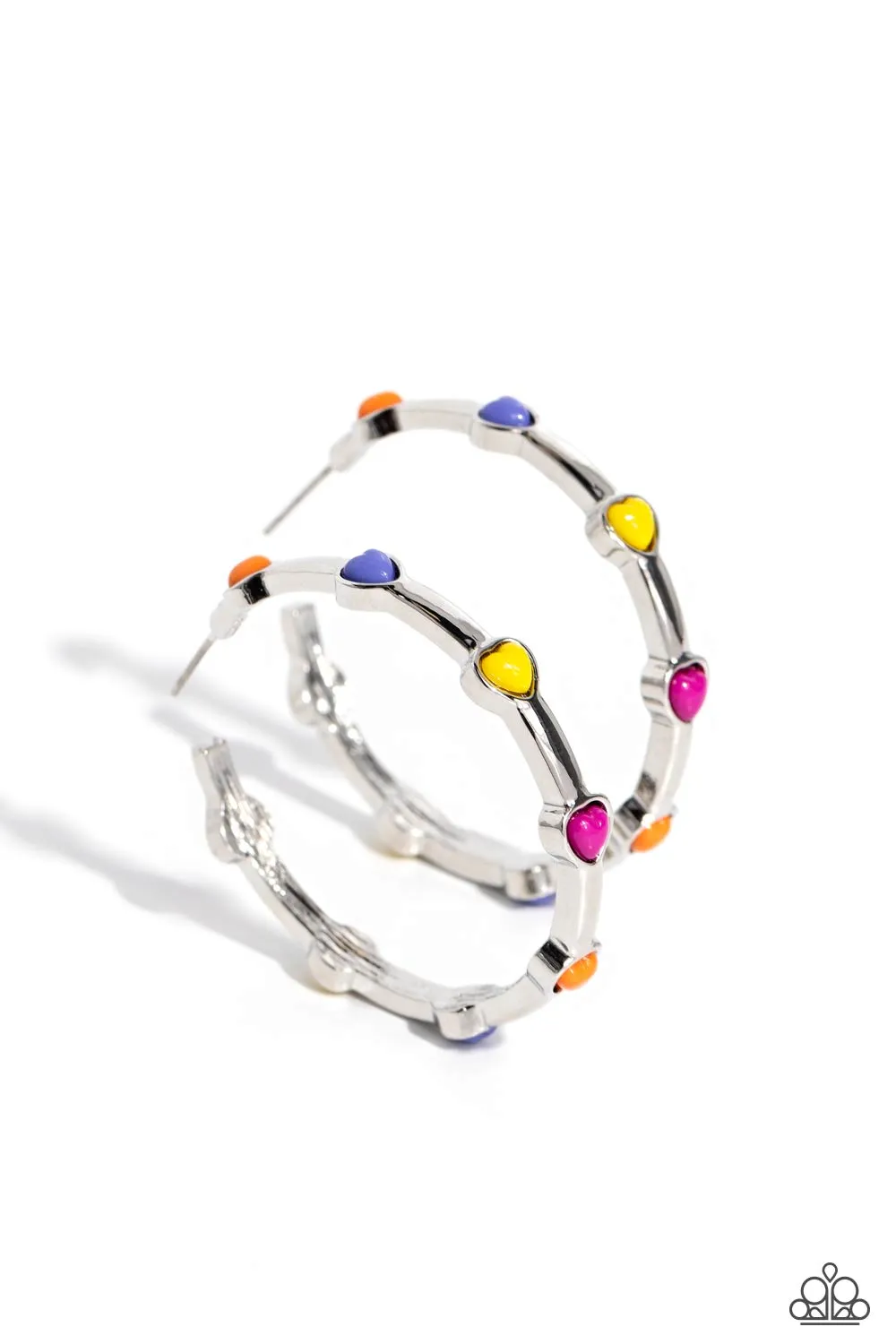 Affectionate Actress - Orange - Multicolored Heart Paparazzi Hoop Earrings