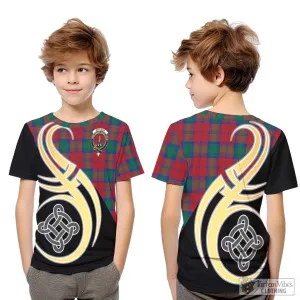 Affleck Tartan Kid T-Shirt with Family Crest and Celtic Symbol Style