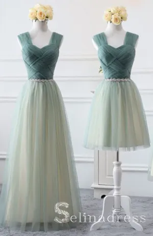 Affordable Green Sage Bridesmaid Dresses Cheap Princess Rhinestone Sash Wedding Party Dresses BRK013