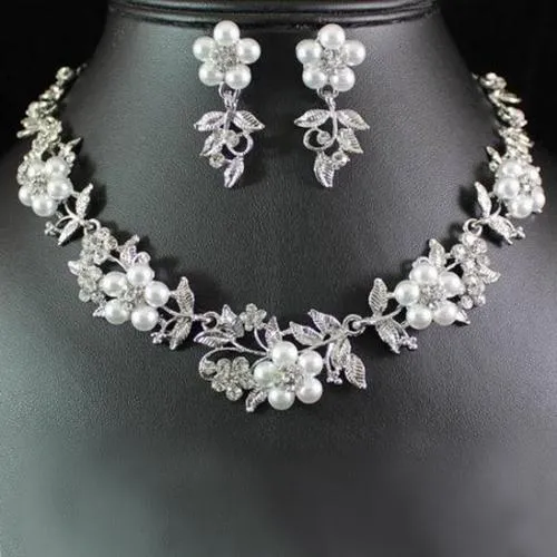 Affordable Rhinestone or Faux Pearl Necklace and Earring Wedding Bridal Fashion Jewelry Sets