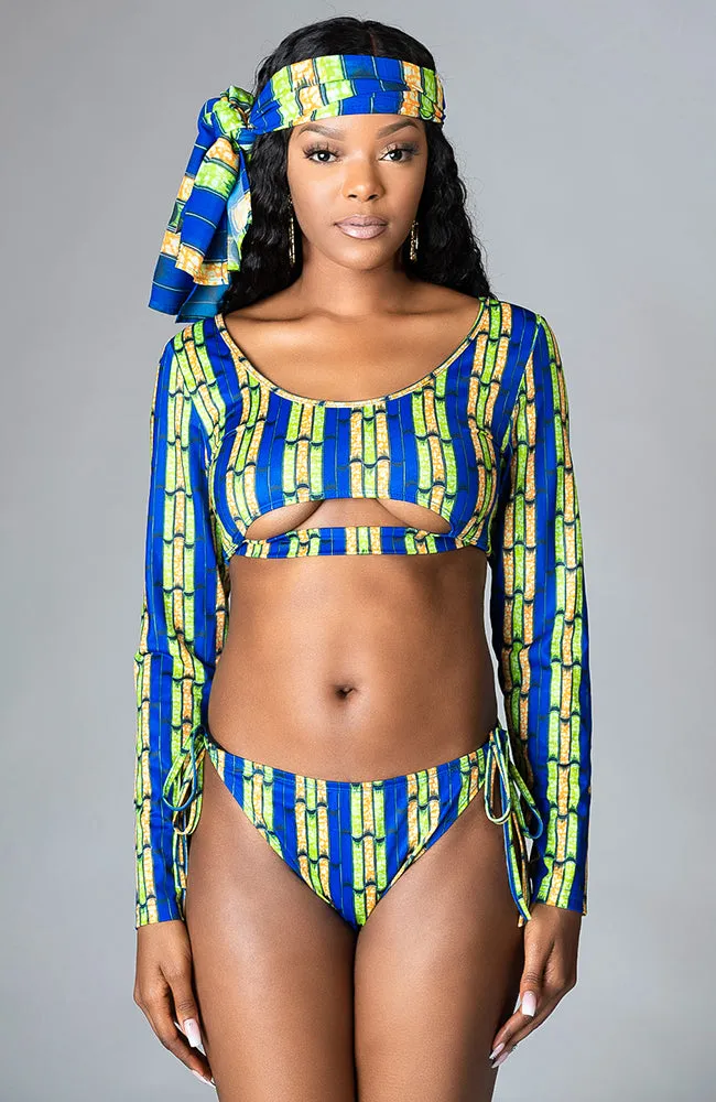 African Print Long-sleeved Underboob Bikini Swimsuit Top - ZABRINA