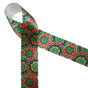 African Tribal print ribbon  printed on 1.5" white satin