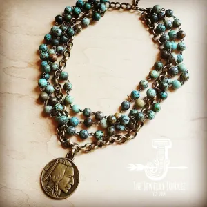 African Turquoise Collar-Length Necklace Indian Buffalo Coin 250t