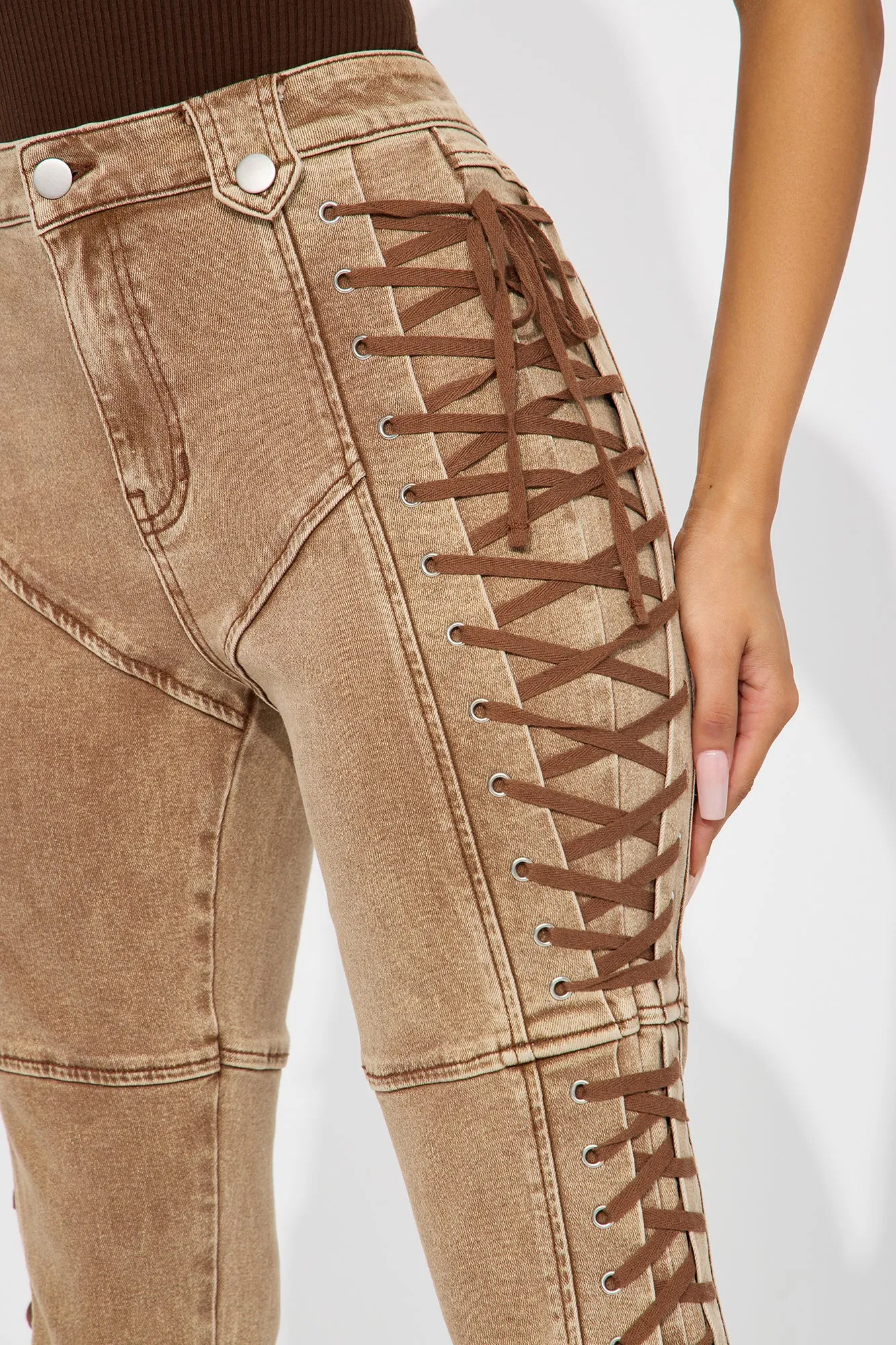 After Hours Lace Up Flare Pant - Khaki