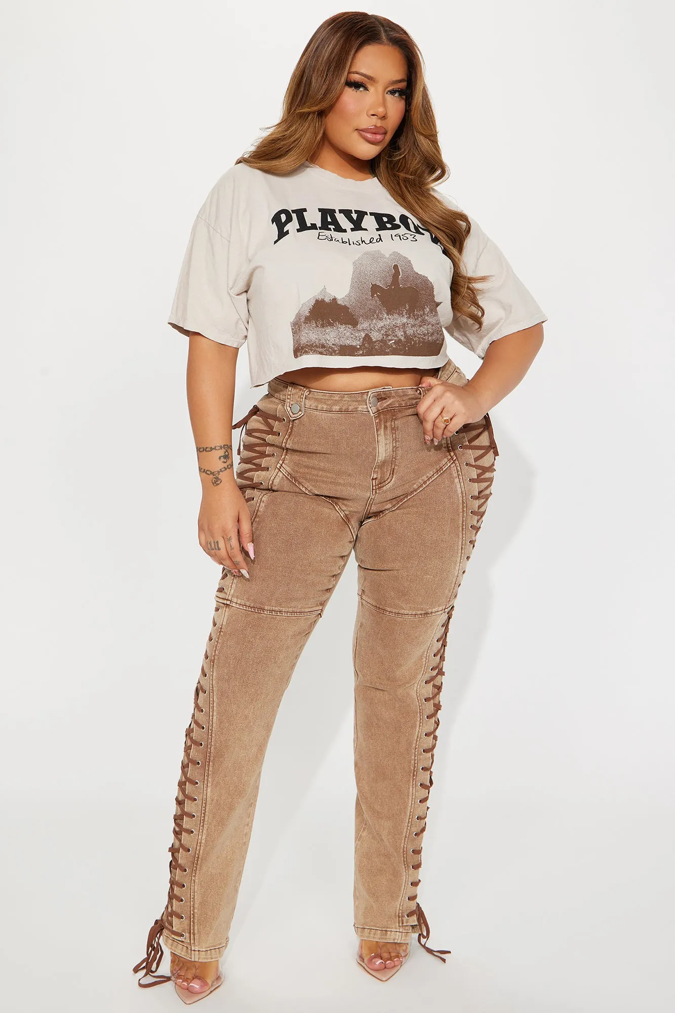 After Hours Lace Up Flare Pant - Khaki