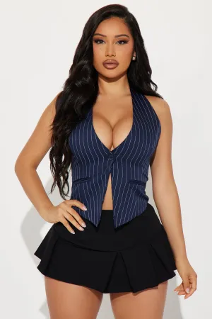 After Hours Pinstripe Vest Top - Navy/combo