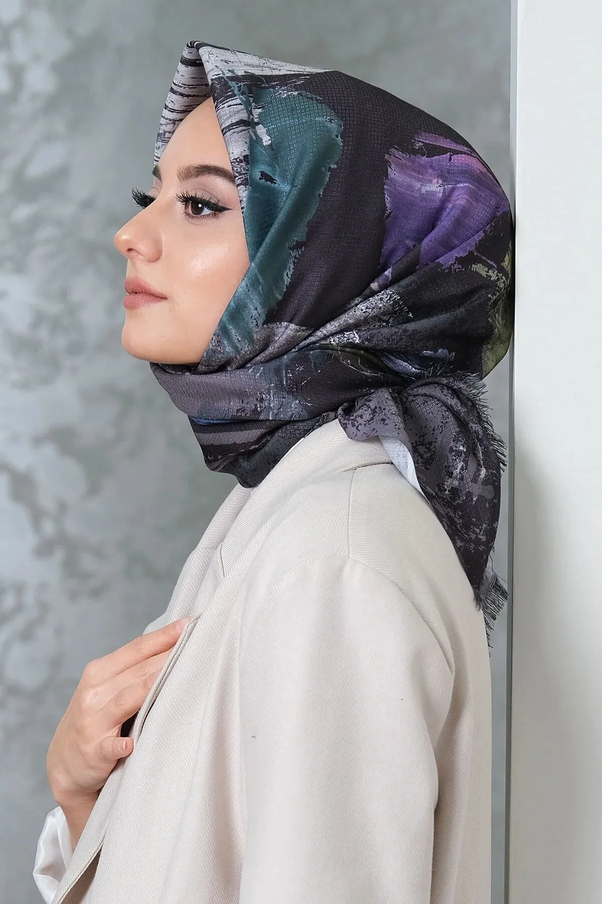 Afvente Women's Patterned Cotton Scarf Gray Hijabs