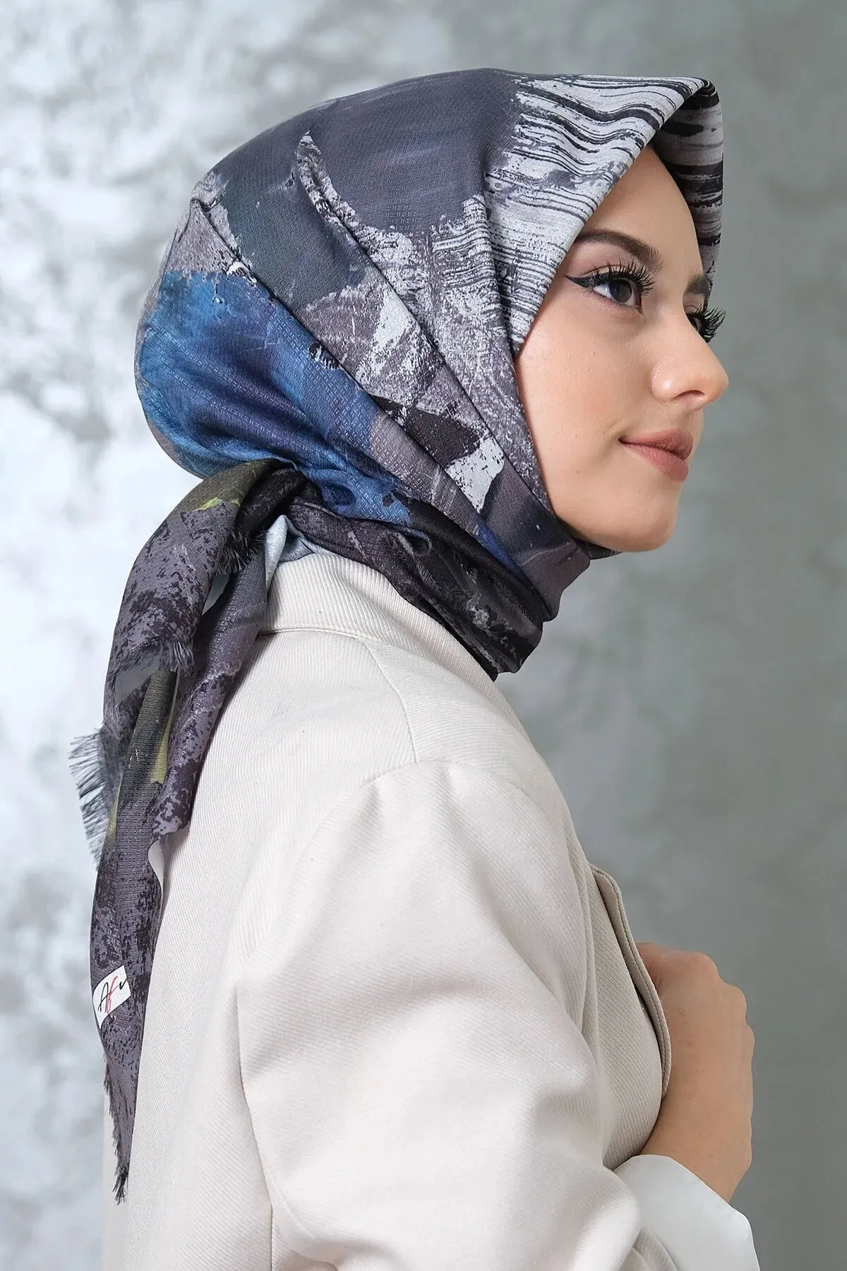 Afvente Women's Patterned Cotton Scarf Gray Hijabs