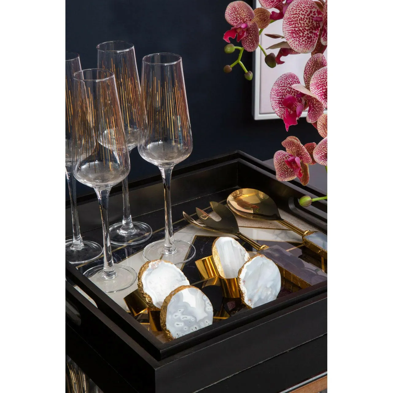 Agata Grey / Gold Serving Set